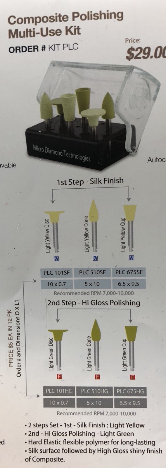 MDT Dental PLC Composite Polishing System Including Autoclavable Bur Block
