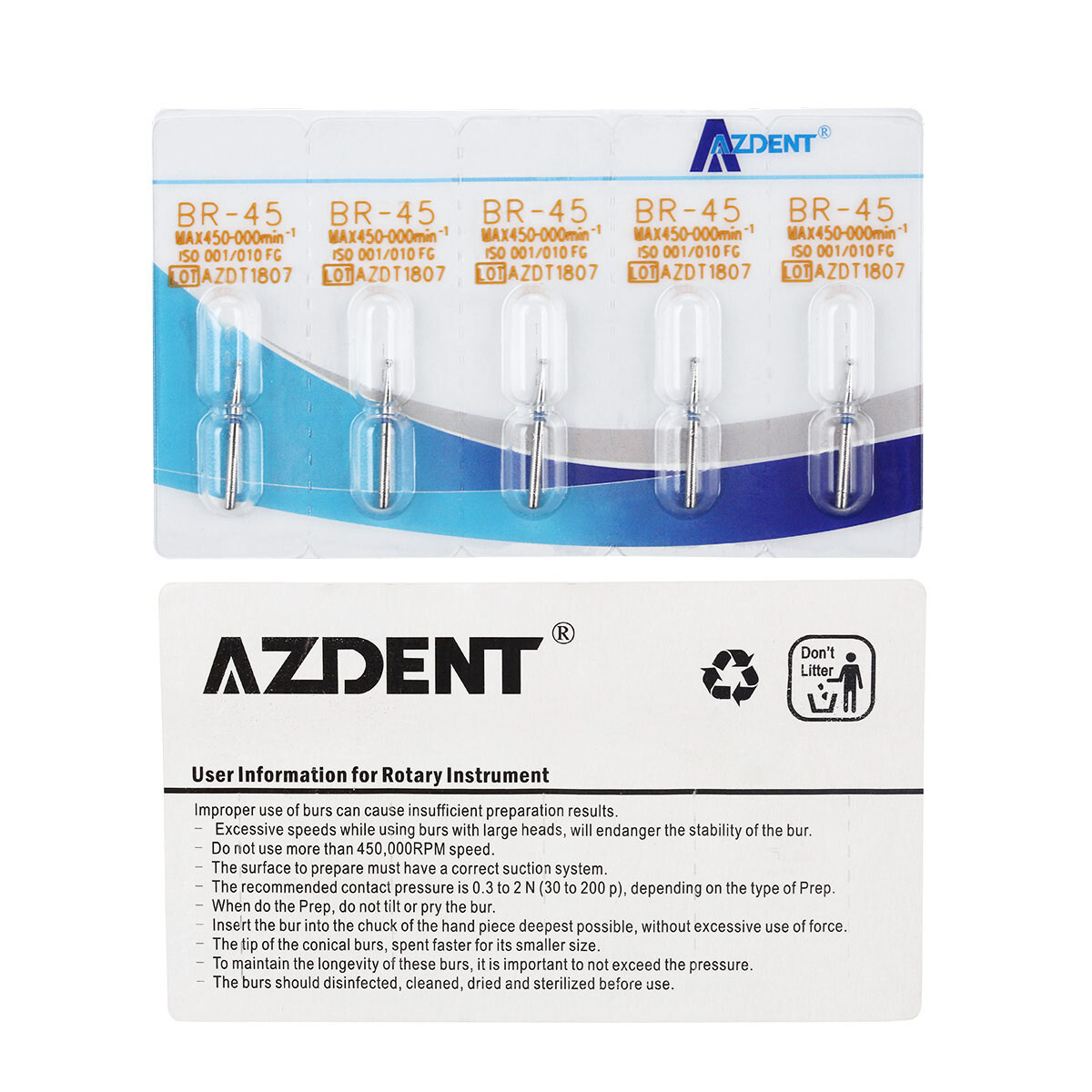 50X (250pcs) AZDENT Dental FG Diamond Burs for High Speed Handpiece