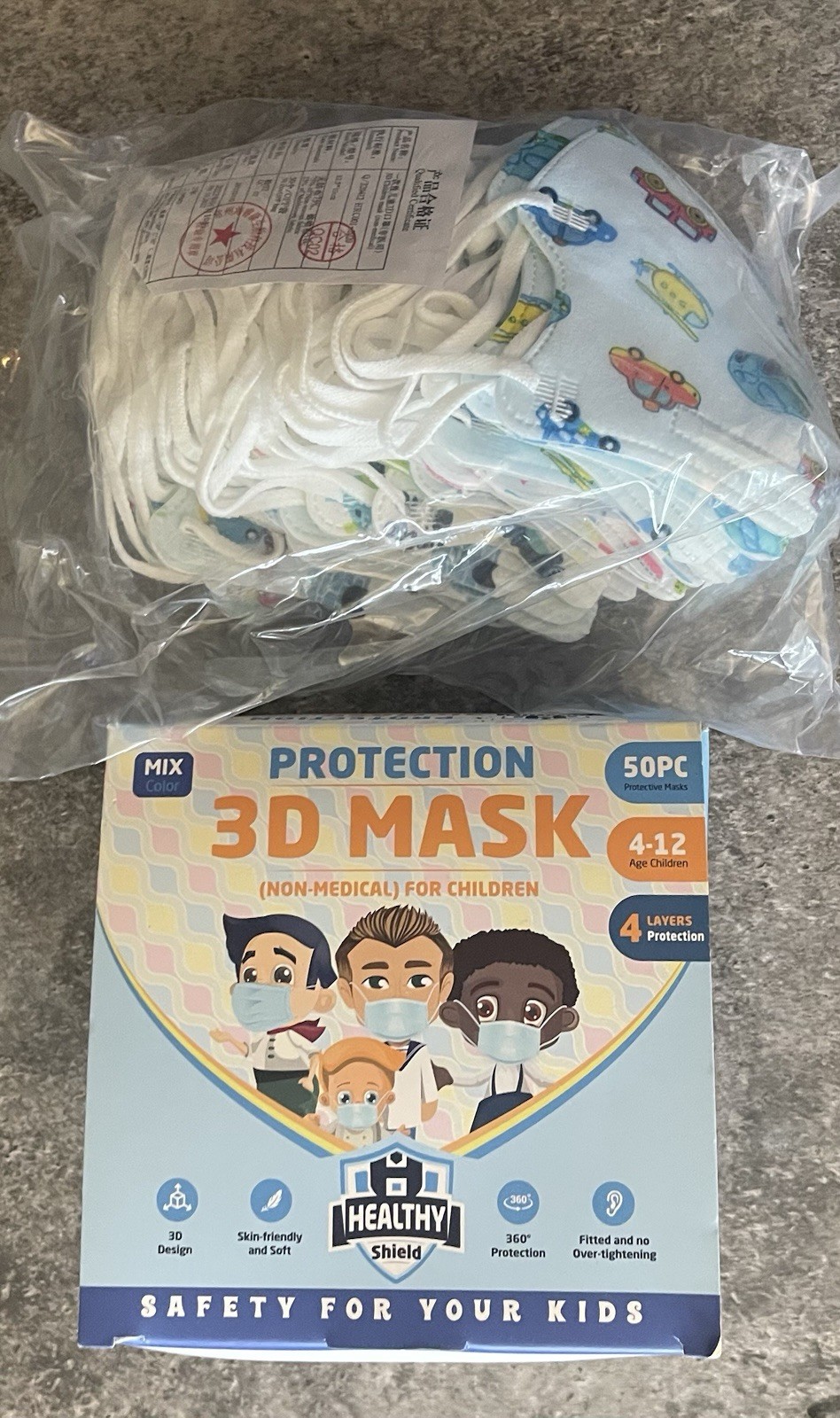 50Pcs Cartoon 3D Kids BFE 95% Protective 4 Layer Face Mask Disposable Respirator