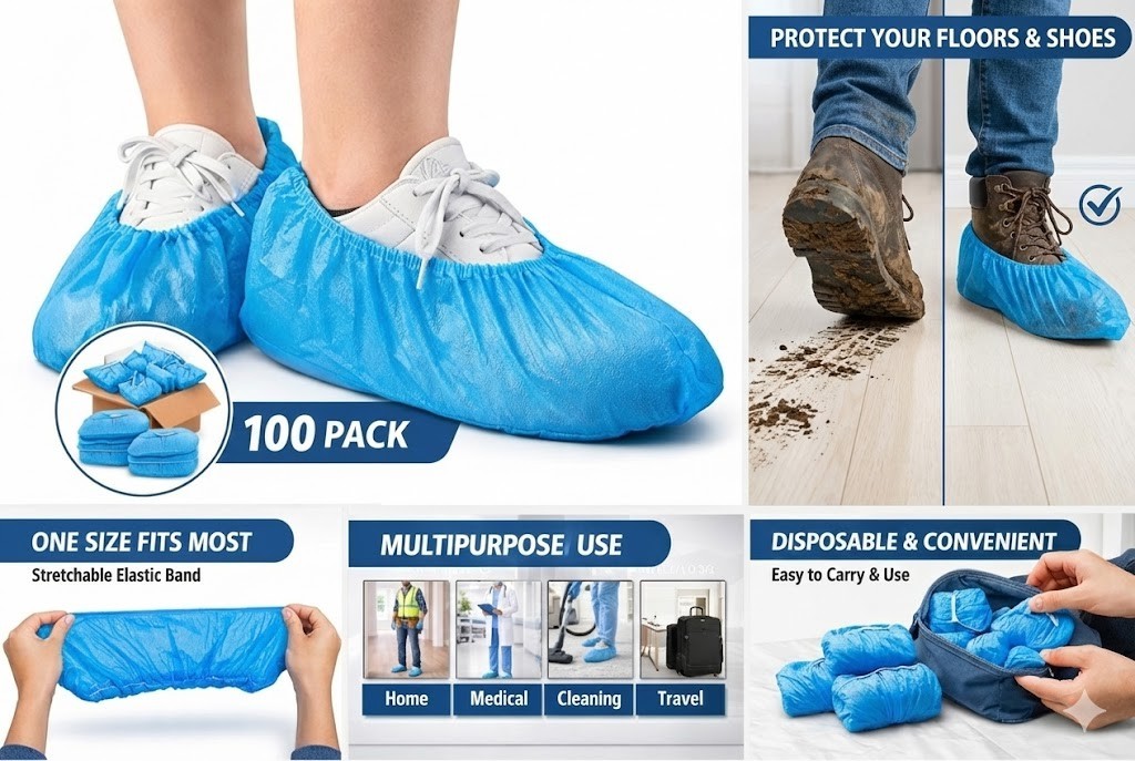 1000 pcs – Disposable Shoe Covers Large – Heavy Duty Non-Woven | Fits Men 11.5