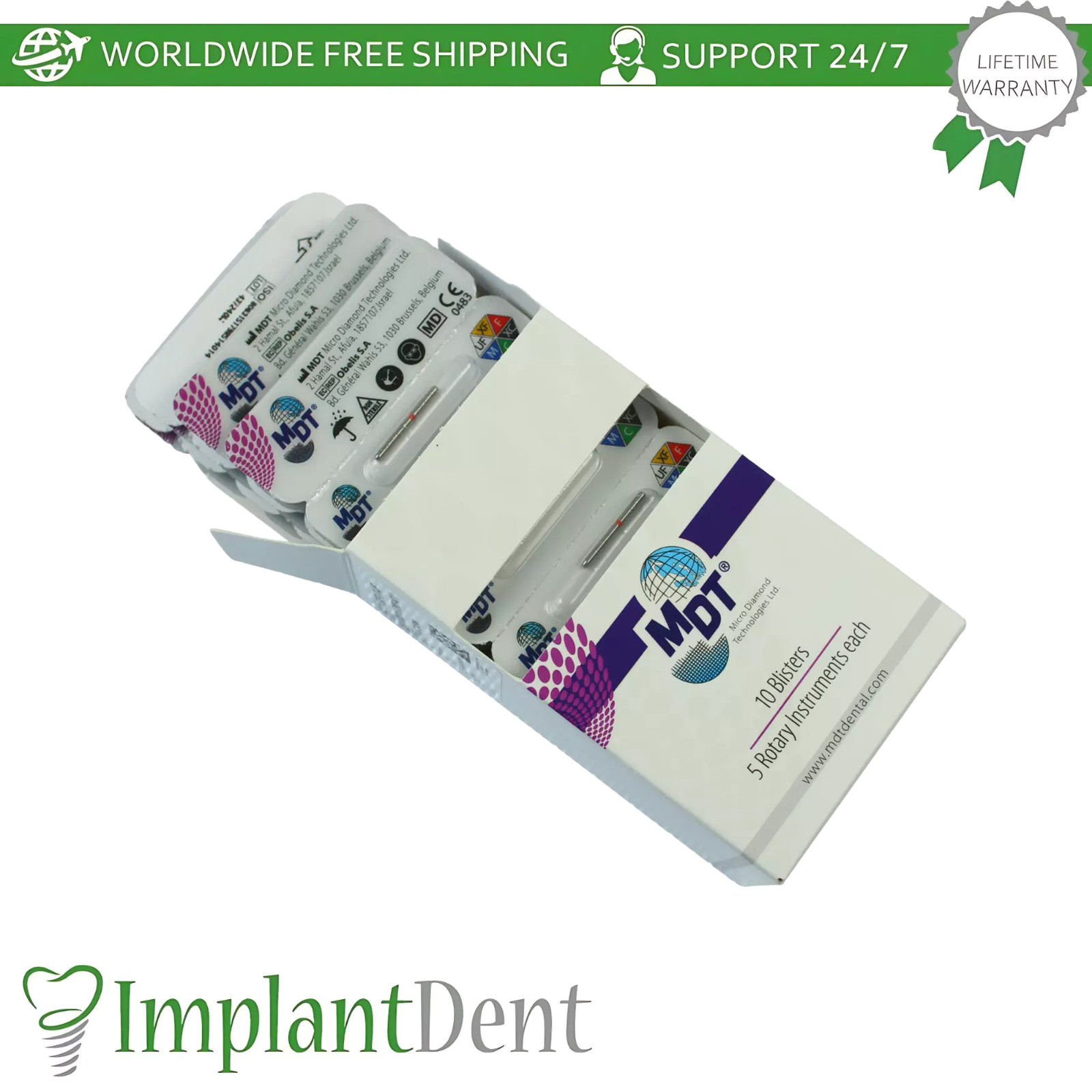 Dental MDT Flat End Cutting FG Diamond Burs 179R Fine Grit Shaping Surfaces