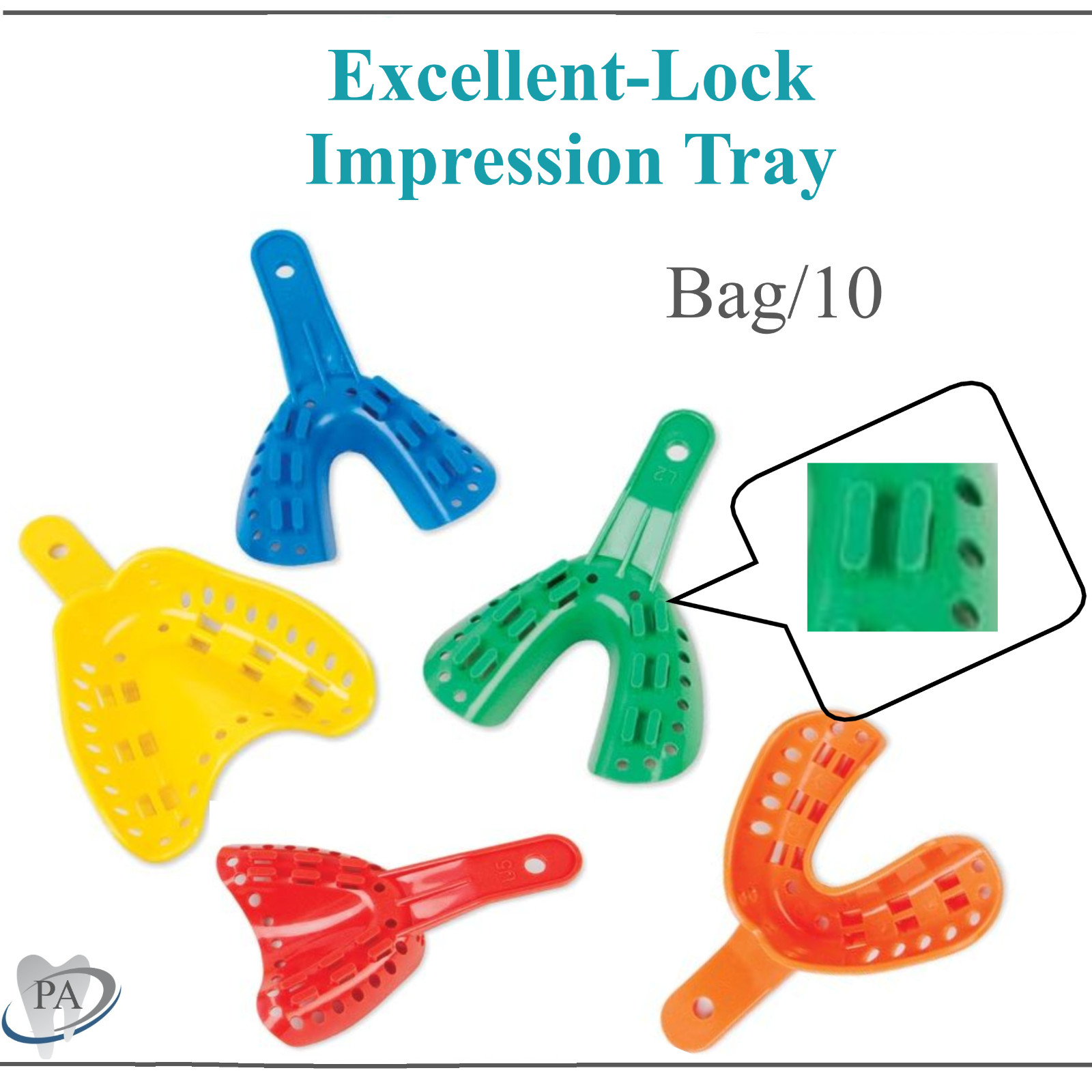 Dental Excellent-Lock Orthodontic Impression Tray Lock Impression Trays, 10/Bag