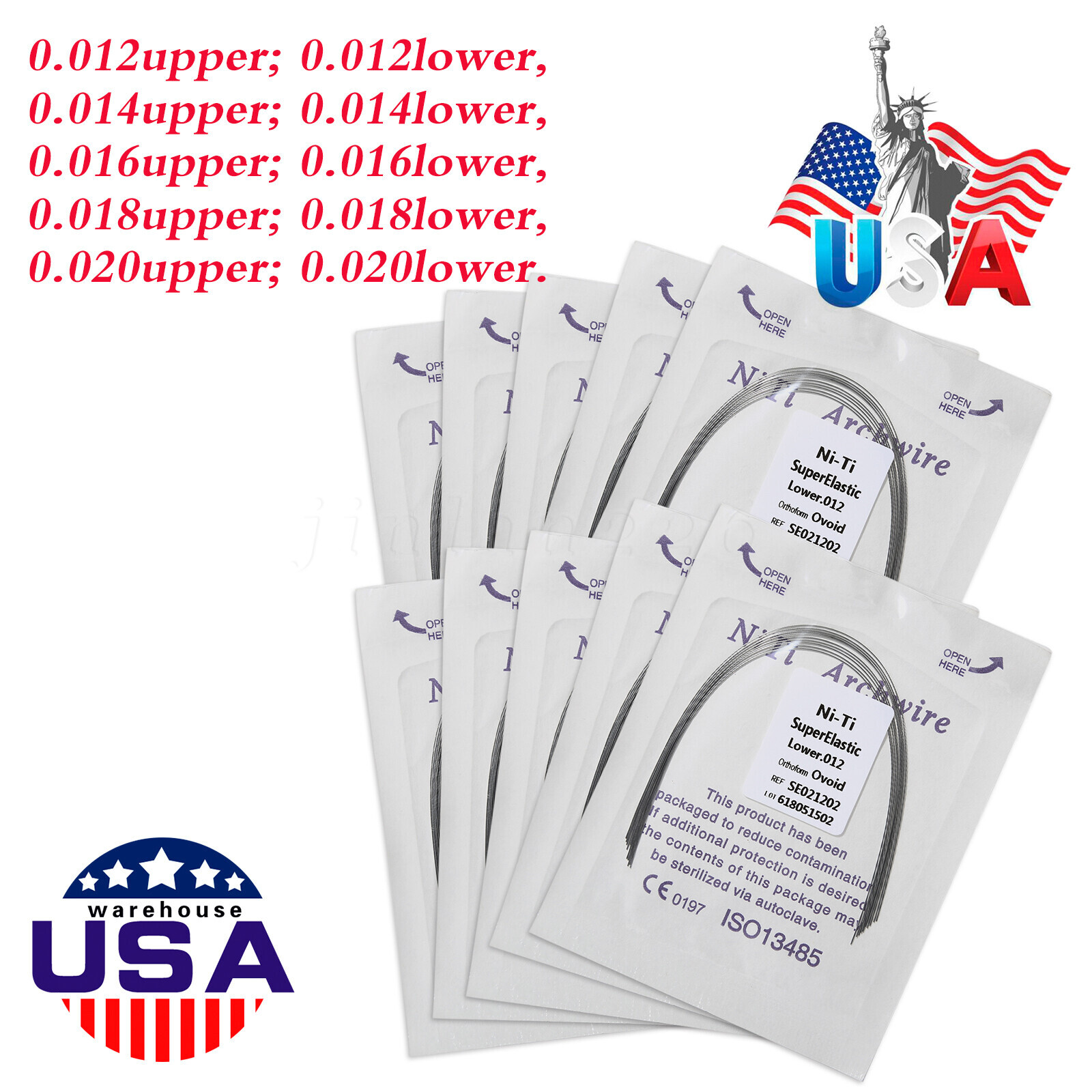 10-1000pcs Dental Super Elastic Niti Round Arch Wires Ovoid for Bracket Braces