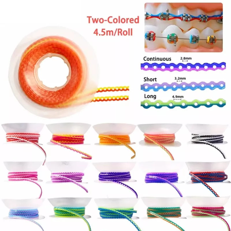 Dental Orthodontic Colored Elastic Power Chain 15ft Long/Short/Continuous