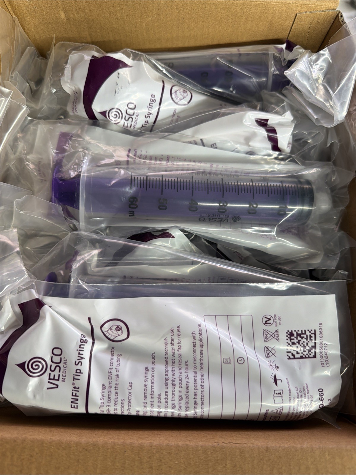 New Vesco Medical ENFIT Tip Syringe 60ML VED-660 (85 Total 3 Boxes)