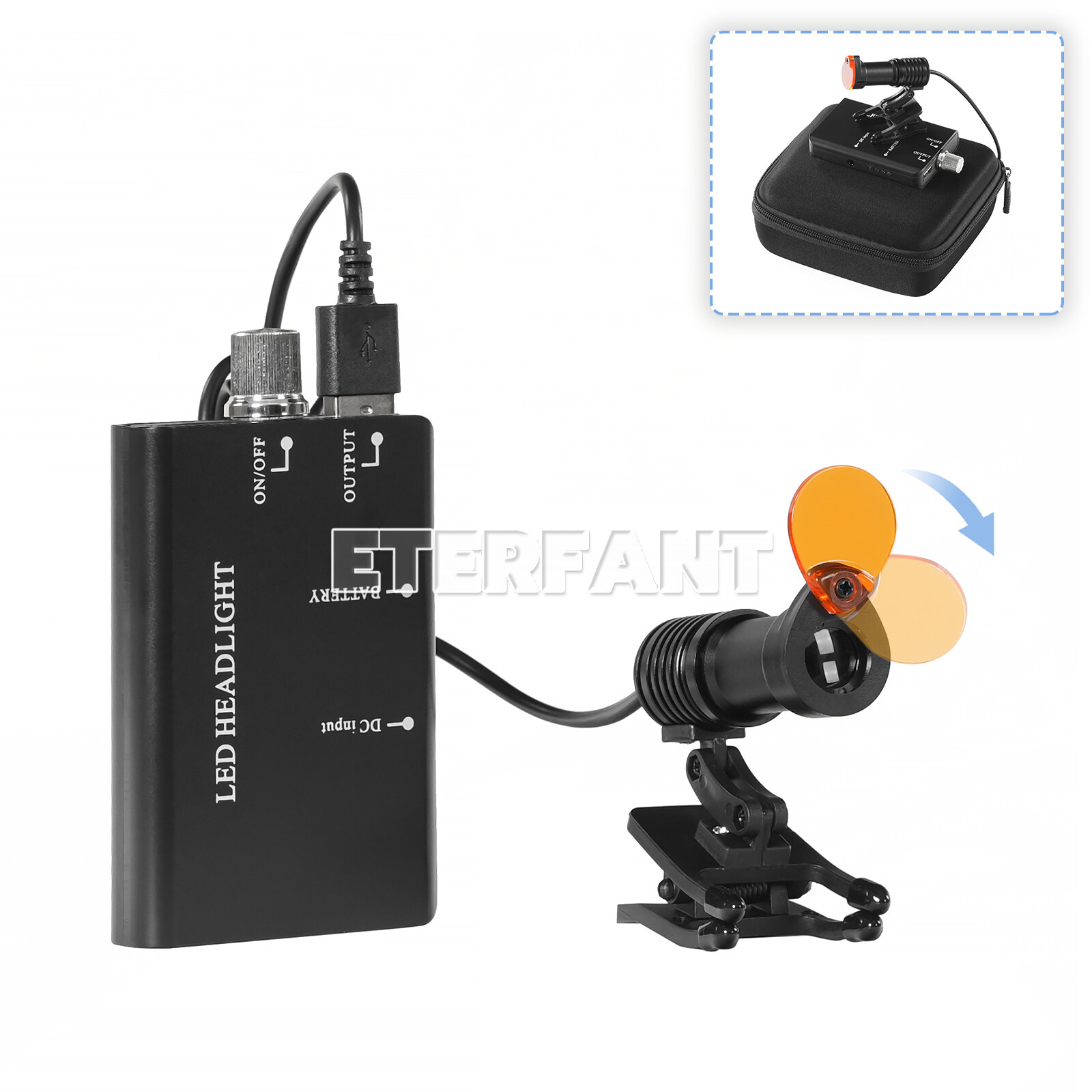 ETERFANT Dental 5W LED Headlight Lamp Metal Clip W/Filter for Binocular Loupes