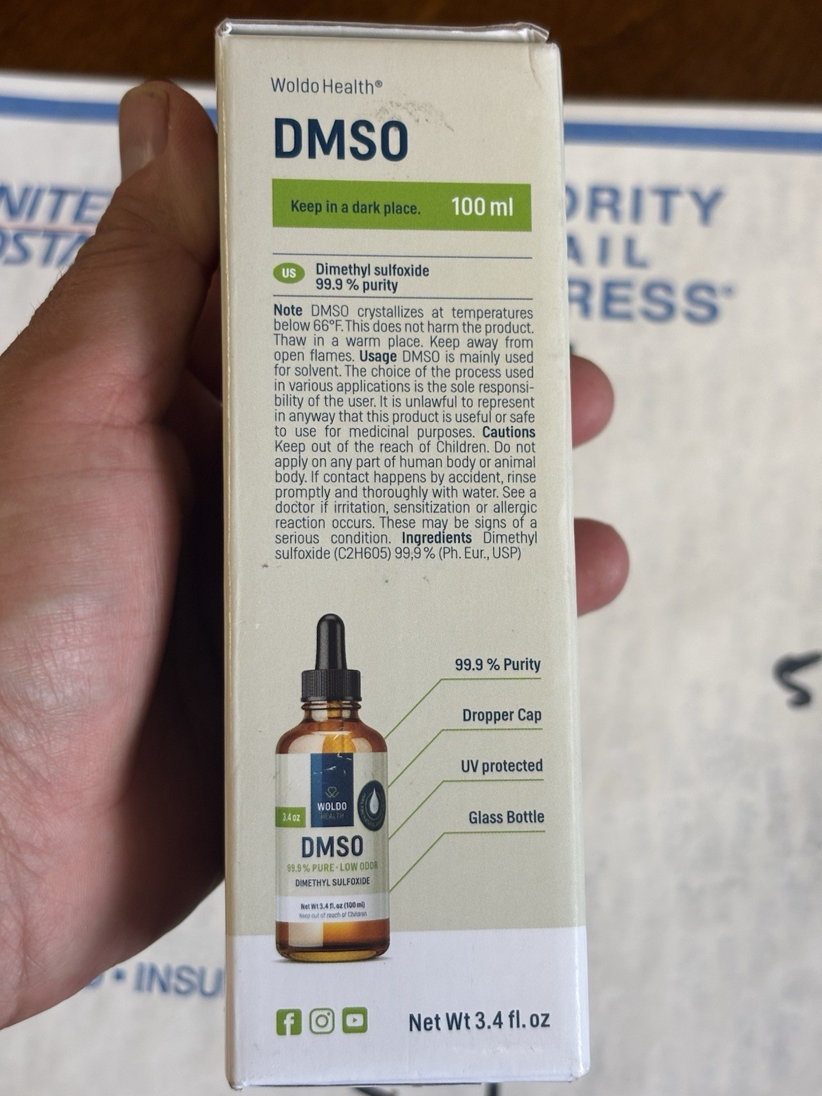 Woldo Health DMSO 99% Pharma Grade Dimethyl Sulfoxide 3.4 oz Solvent Germany