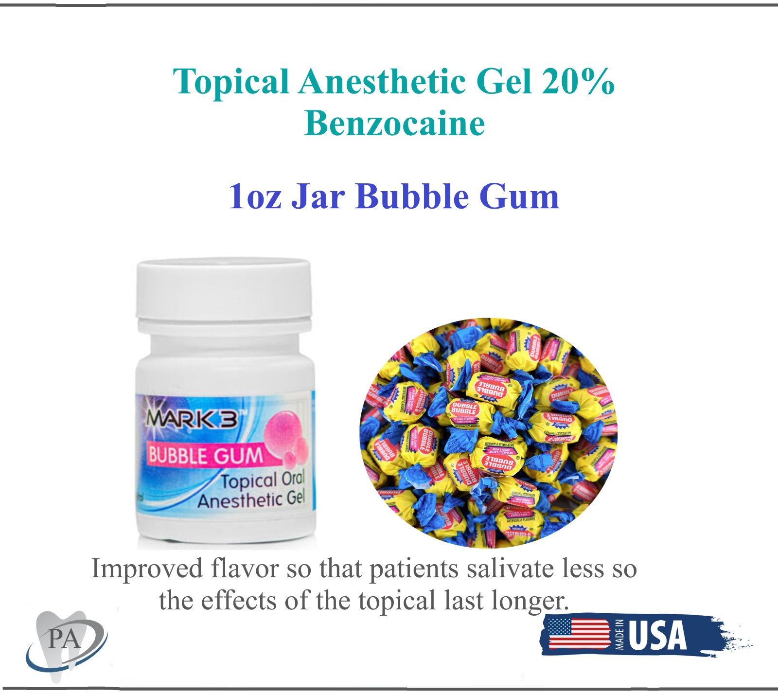 Mark3 Dental Topical Anesthetic Gel 20% Benzocaine 1 oz Jar – Exp 09/2024