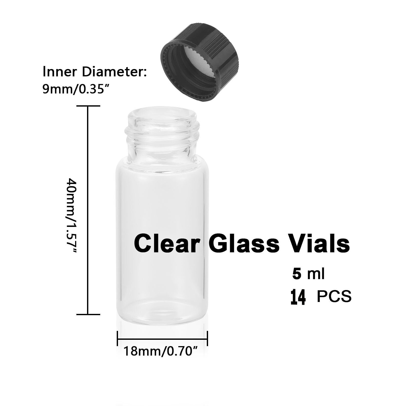 14pcs 5ml Mini Clear Glass Bottle Vials And Plastic Cap Small Essential Oil 1/6