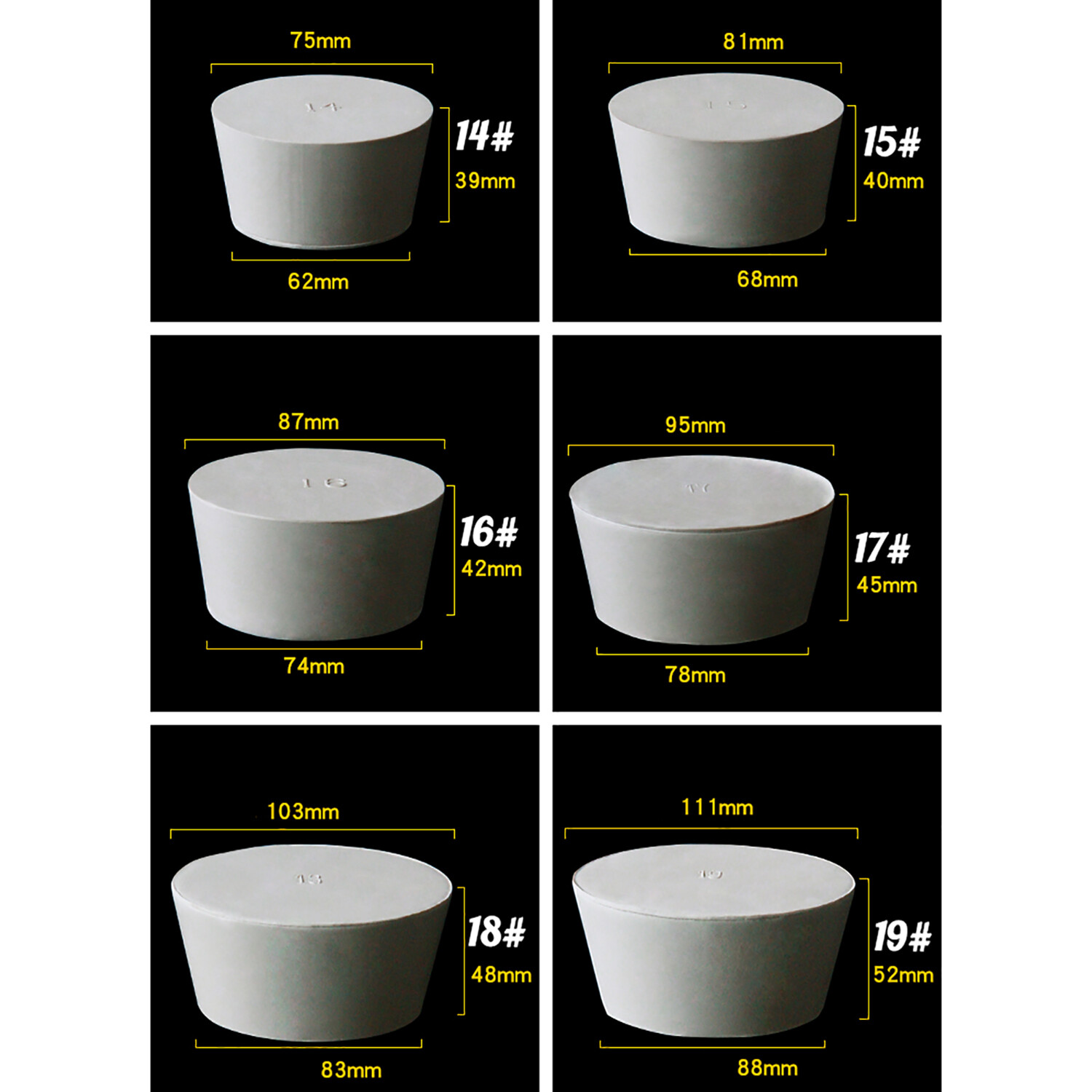 Rubber Stopper Bungs Laboratory Solid Hole Stopper Tapered Flask 25 Sizes Hot