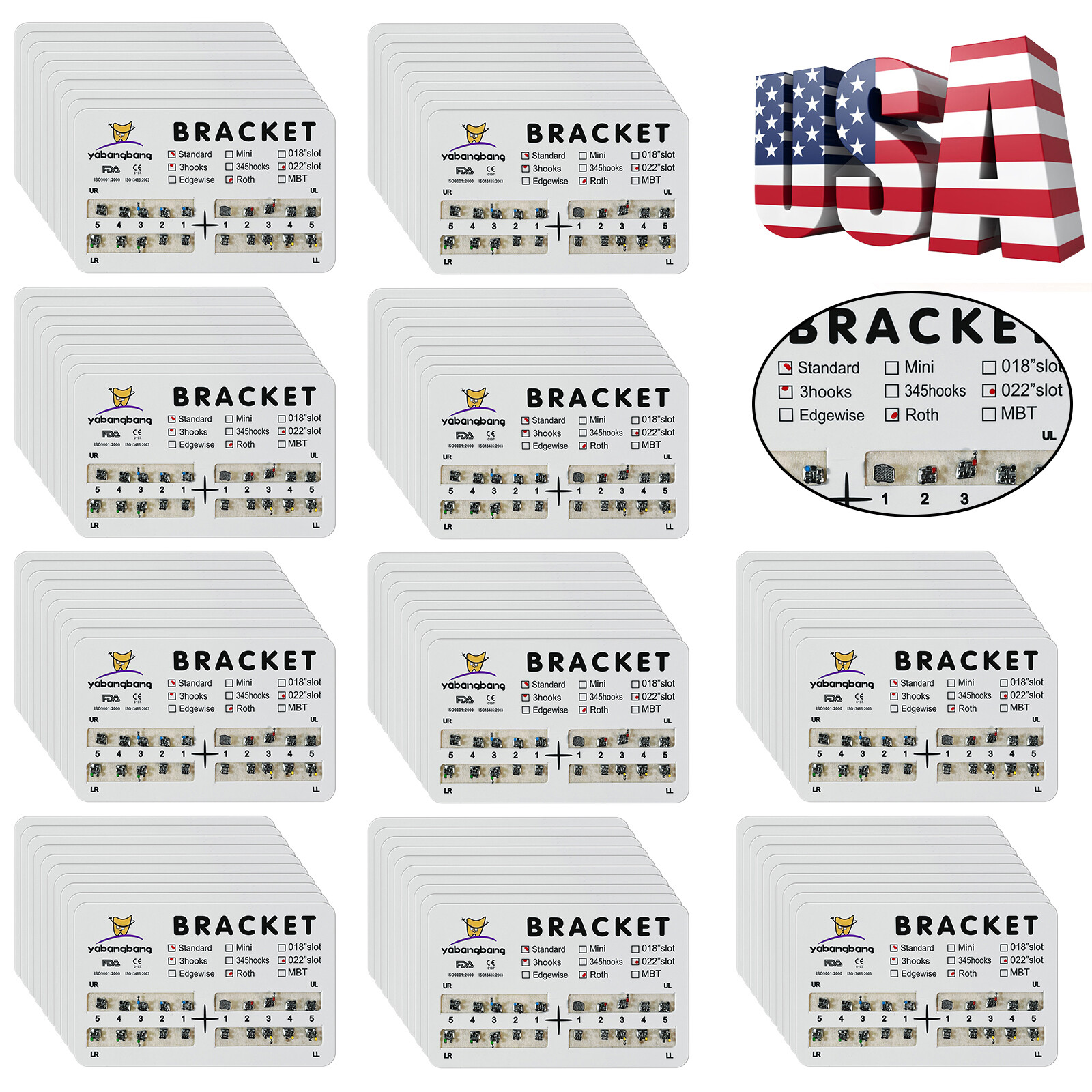 10-200 Packs Dental Orthodontic Brackets Brace Standard Roth.022 Hook 3