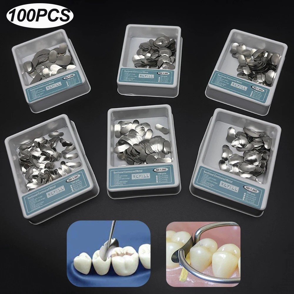 100 Pcs Dental Sectional Contoured Metal Matrices Refill Matrix Band 35um TOR VM