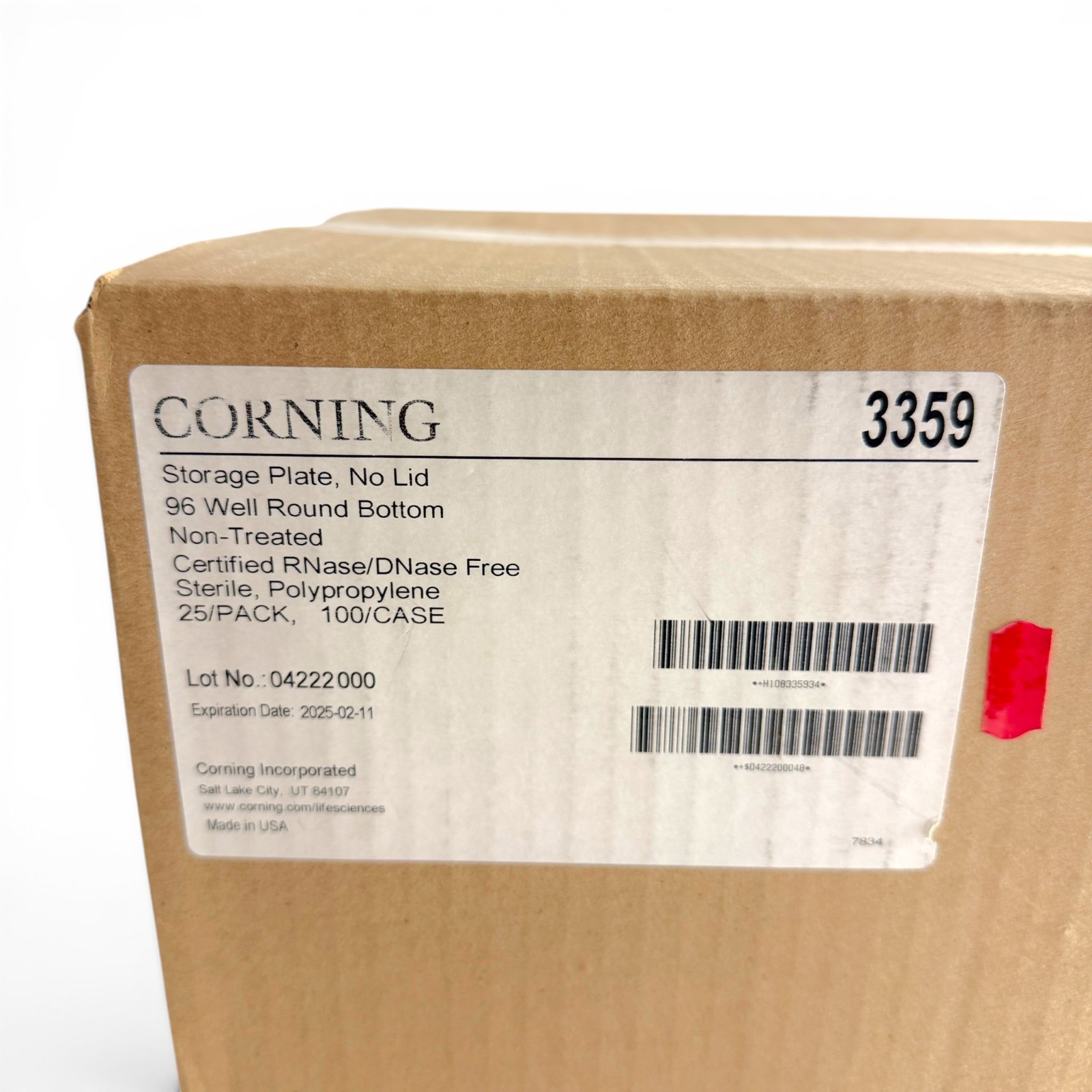 Corning 3359 Storage Plate 96-Well Round Bottom Polypropylene, Case of 100