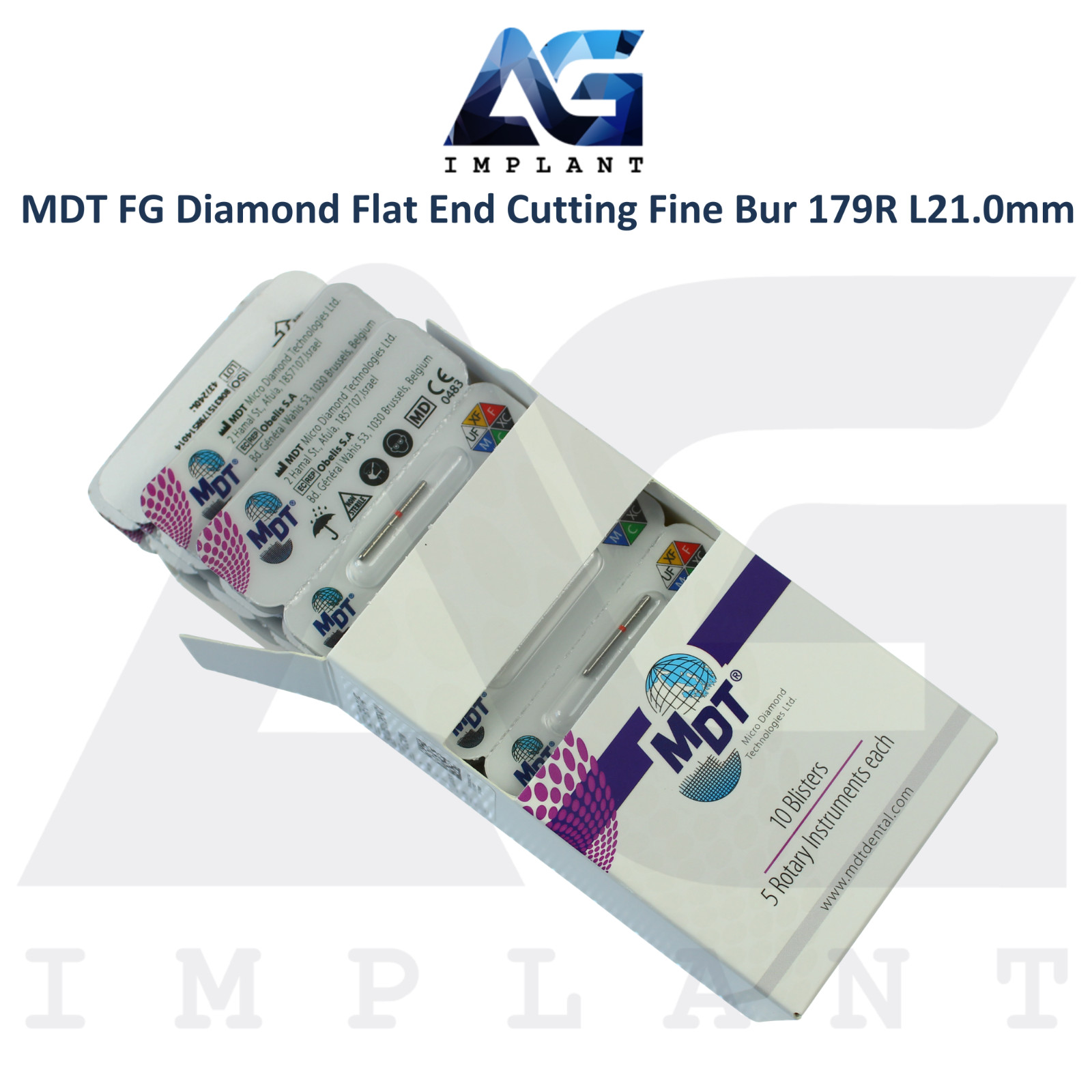 MDT Dental FG Diamond Coated Flat End Cutting Fine Bur 179R L19.0mm Shaping Tool