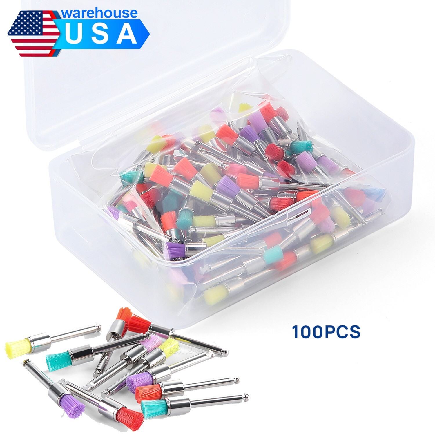 100 Brush Prophy Polisher Brush Latch Flat Type (RA) Nylon Bowl Polishing Dental