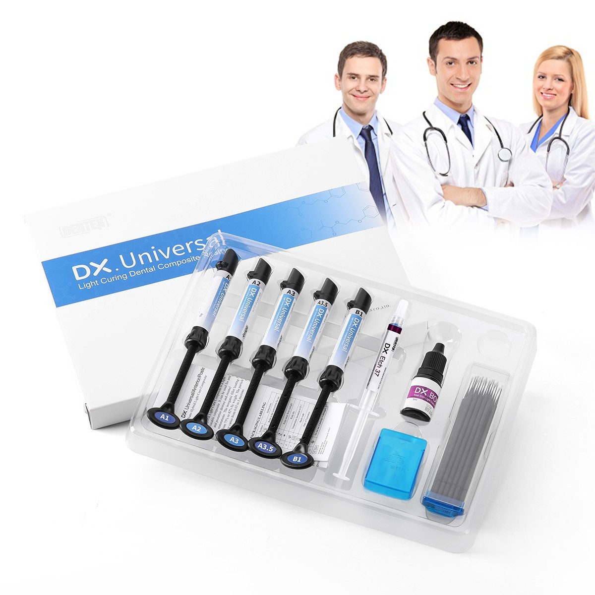 Kit de resina de compuesto de cura dental Dentex Light Shade A1 A2 A3 A3.5 B1