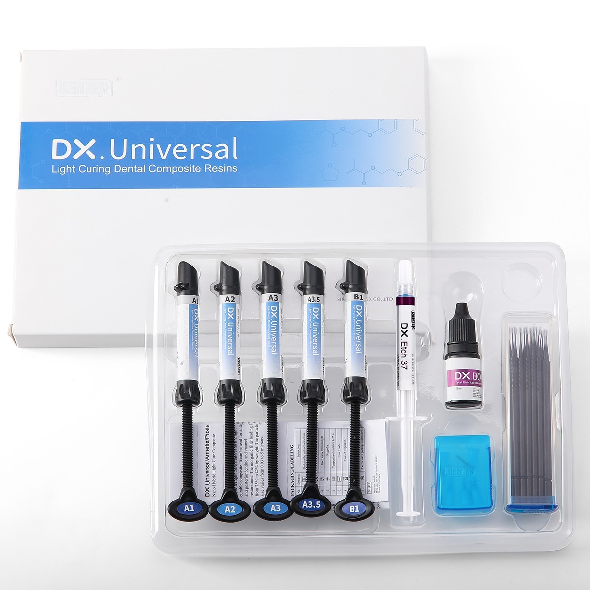Dentex Kit de resina de compuesto de cura dental Light Shade A1 A2 A3 A3.5 B1