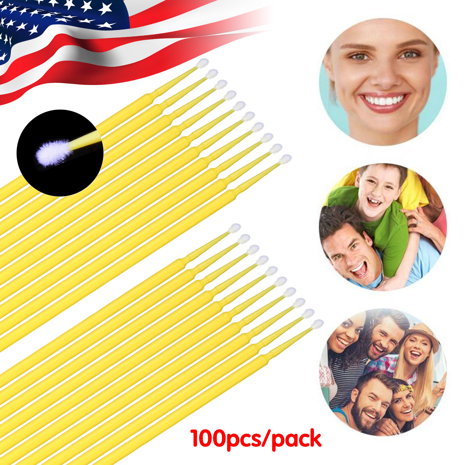 Dental Micro Applicator Brush Disposable Makeup Eyelash Brushes 2.0mm Yellow
