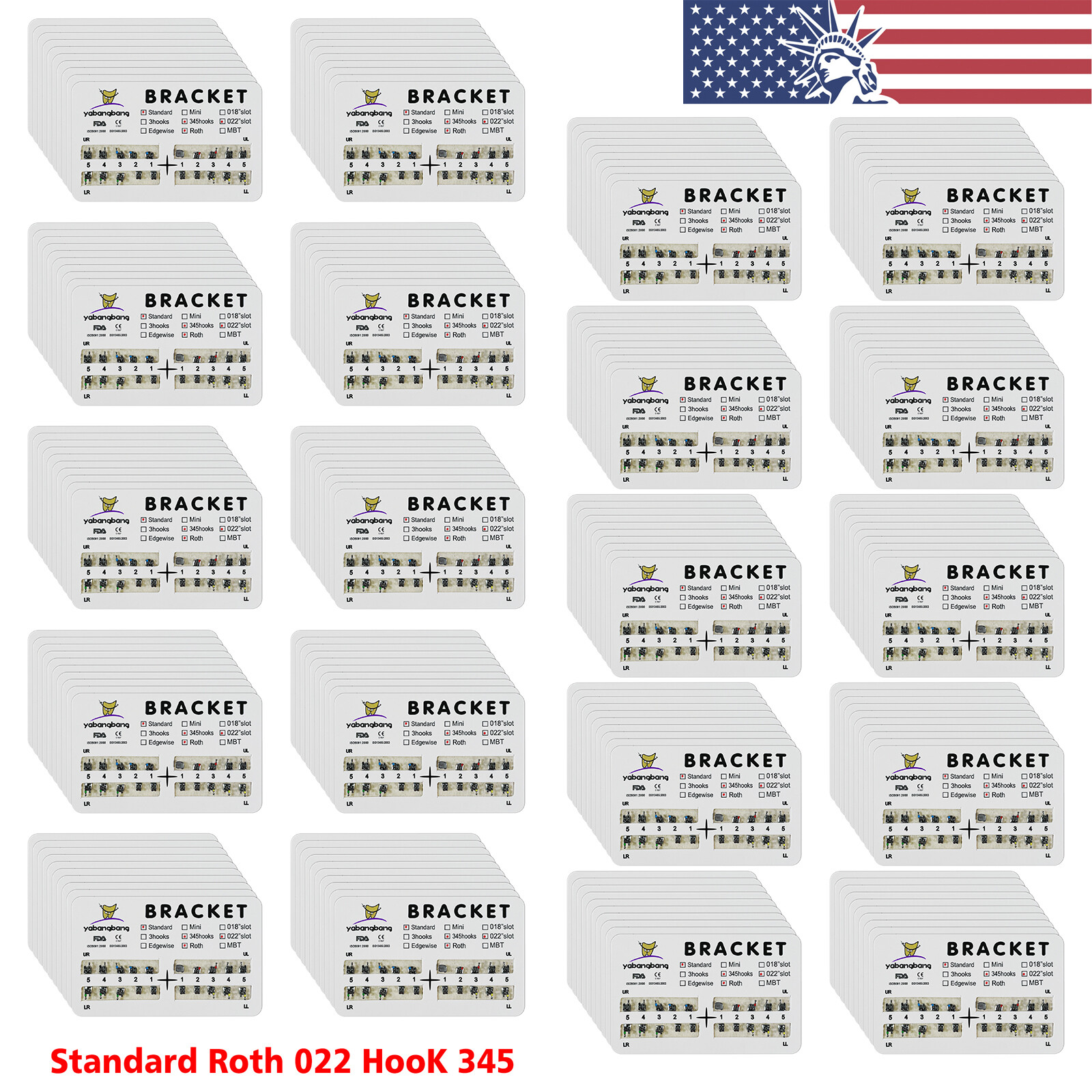 10-200 Packs Dental Orthodontic Brackets Brace Standard Roth.022 Hooks 3 4 5