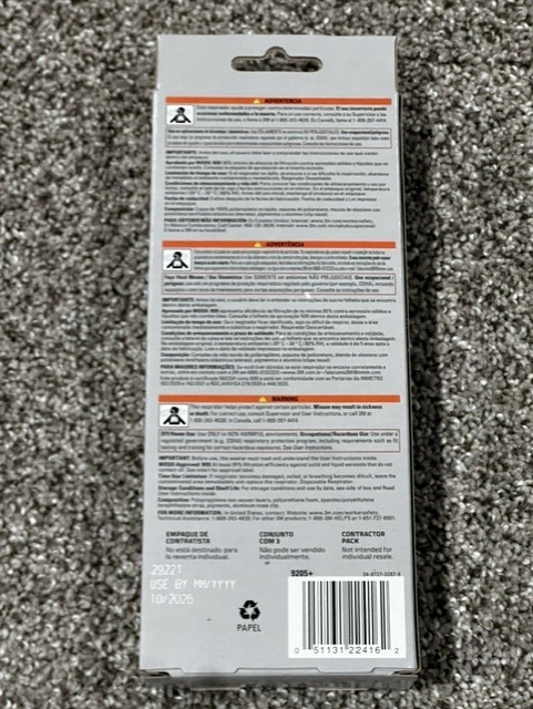 3M Aura 9205+ Particulate Respirator N95 Mask -(12) 3 pk.