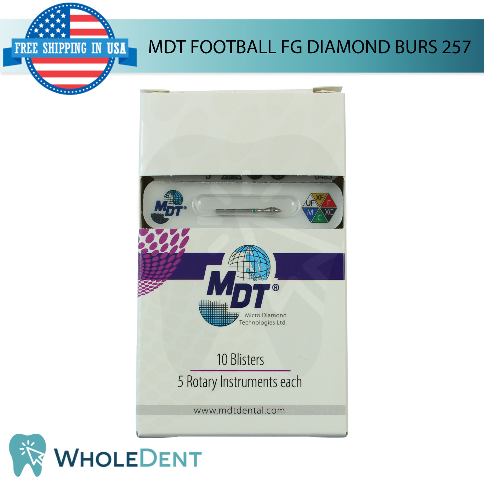 Dental MDT Football 257 FG Diamond Burs Bud Shape L20.0mm Contouring Restoration