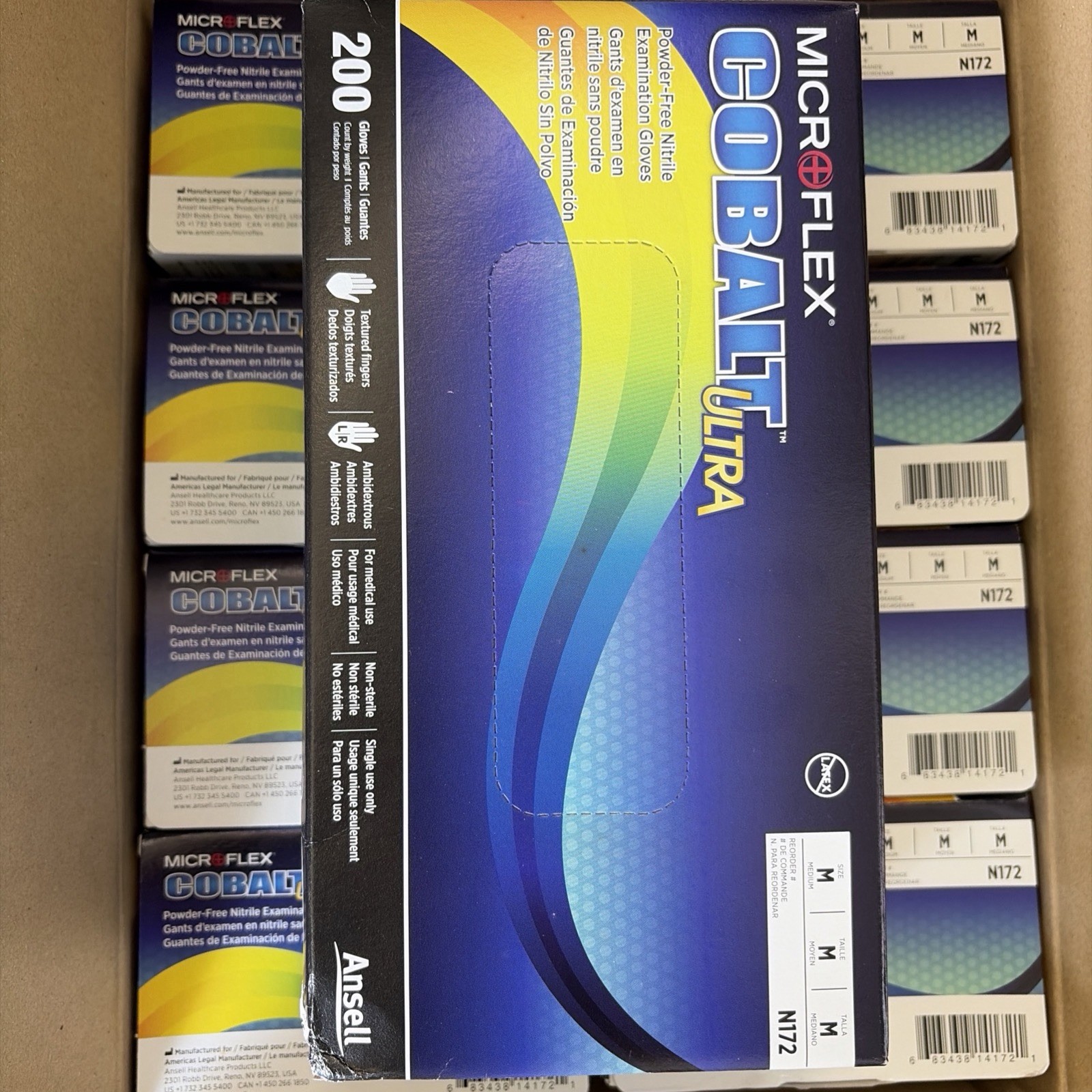 Ansell Medium Colbalt Ultra N172 Nitrate Exam Gloves Medium M Gloves 5 Boxes