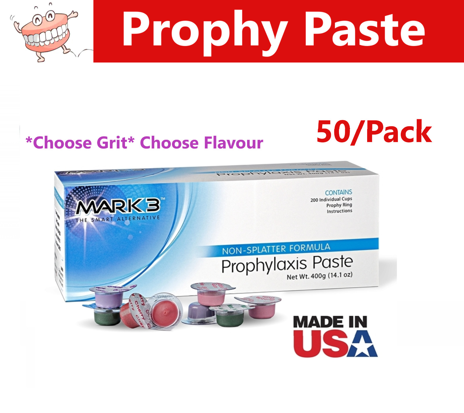 Dental Prophy Paste Prophylaxis Non Splatter Extra Coarse Fine Coarse – 50 Cups