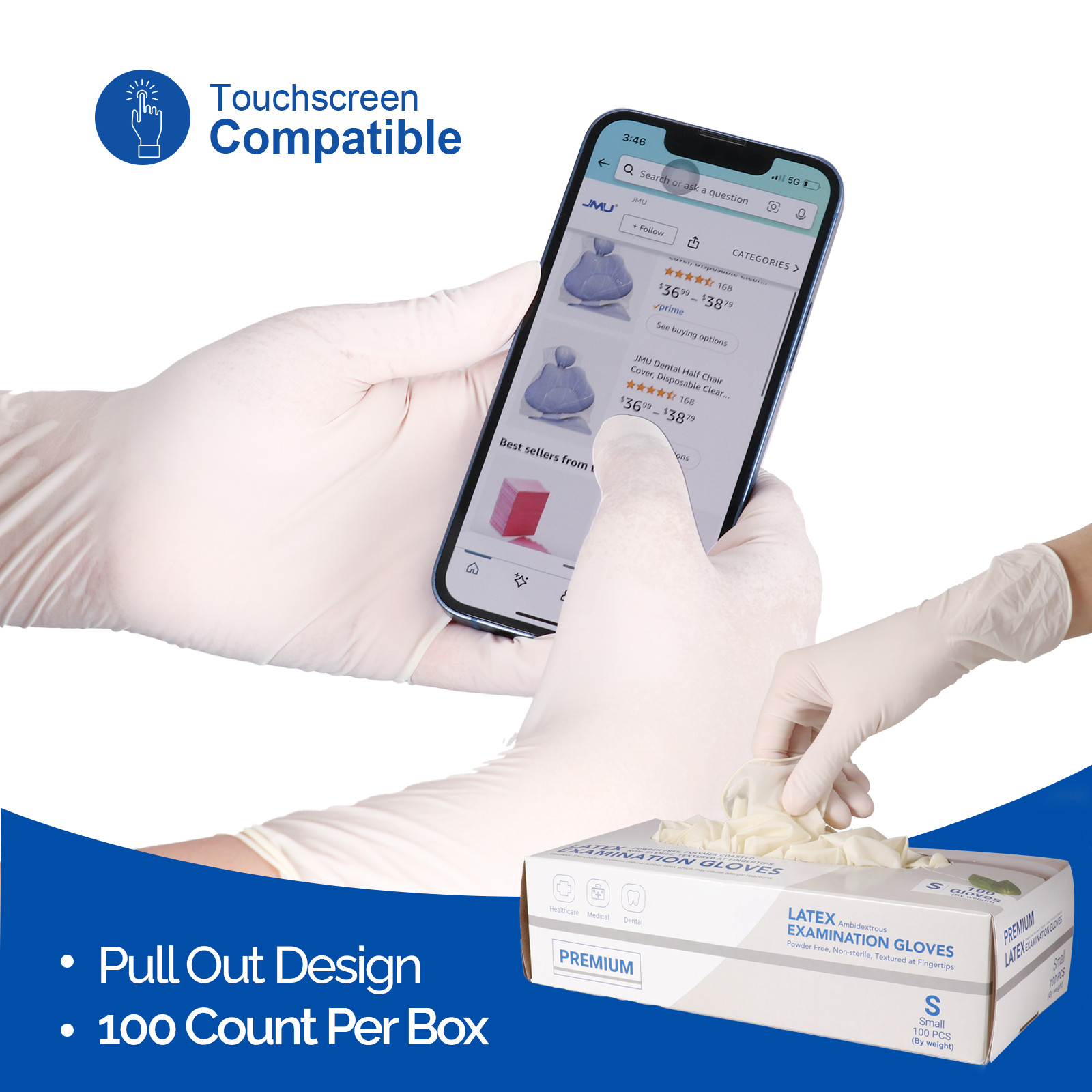 Dental 5.5 Mil Premium Latex Examination Gloves Disposable Gloves XS-XL