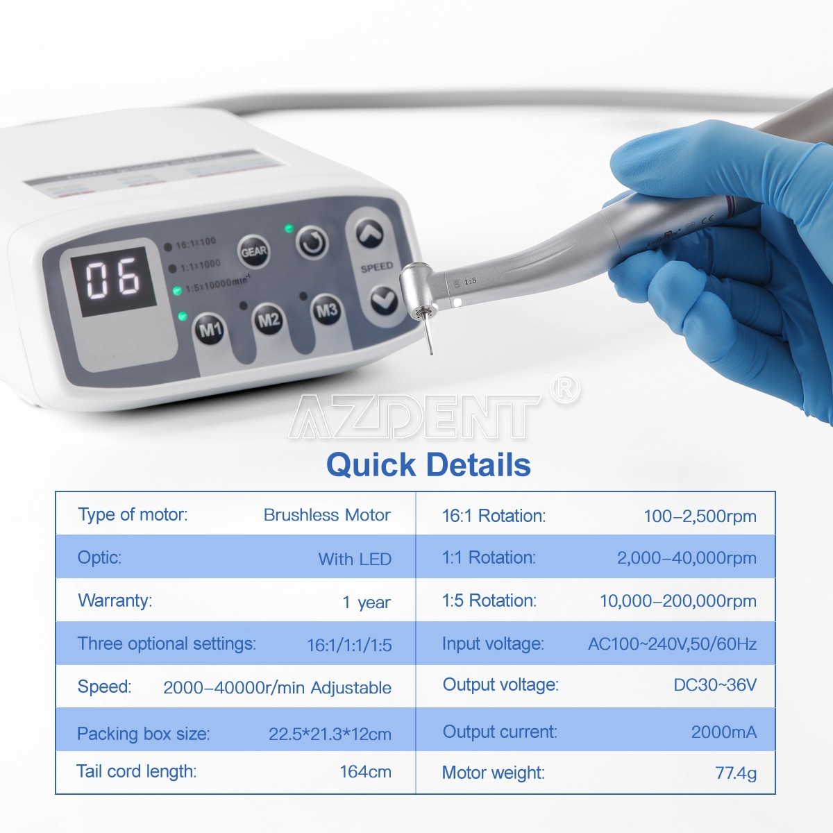 NSK Style Dental Brushless LED Electric Micro Motor 1:1/1:5 Increasing Handpiece