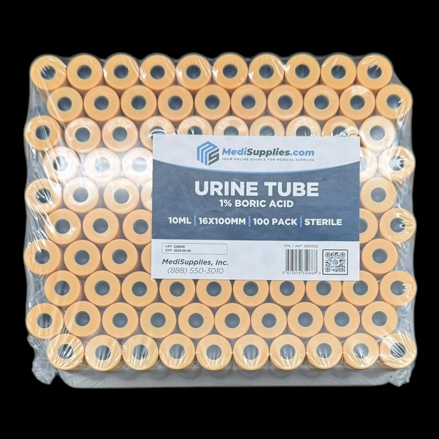 10mL VACUUM URINE TUBE – 1% Boric Acid – YELLOW CAP – 16*100MM – EXP 9/25