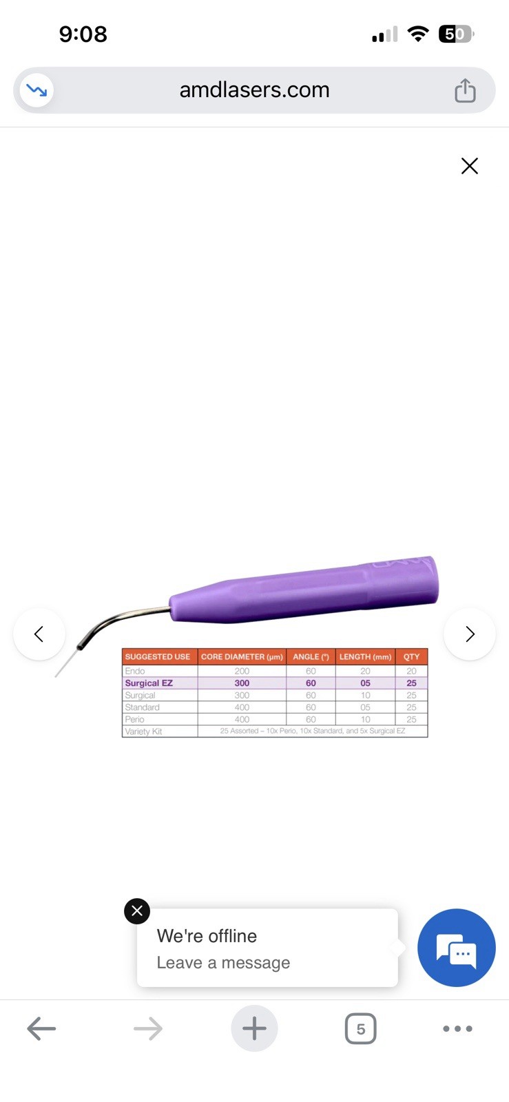 (300um x 10 mm Picasso Dental Laser Surgical Tips Disposable (pack of 25)