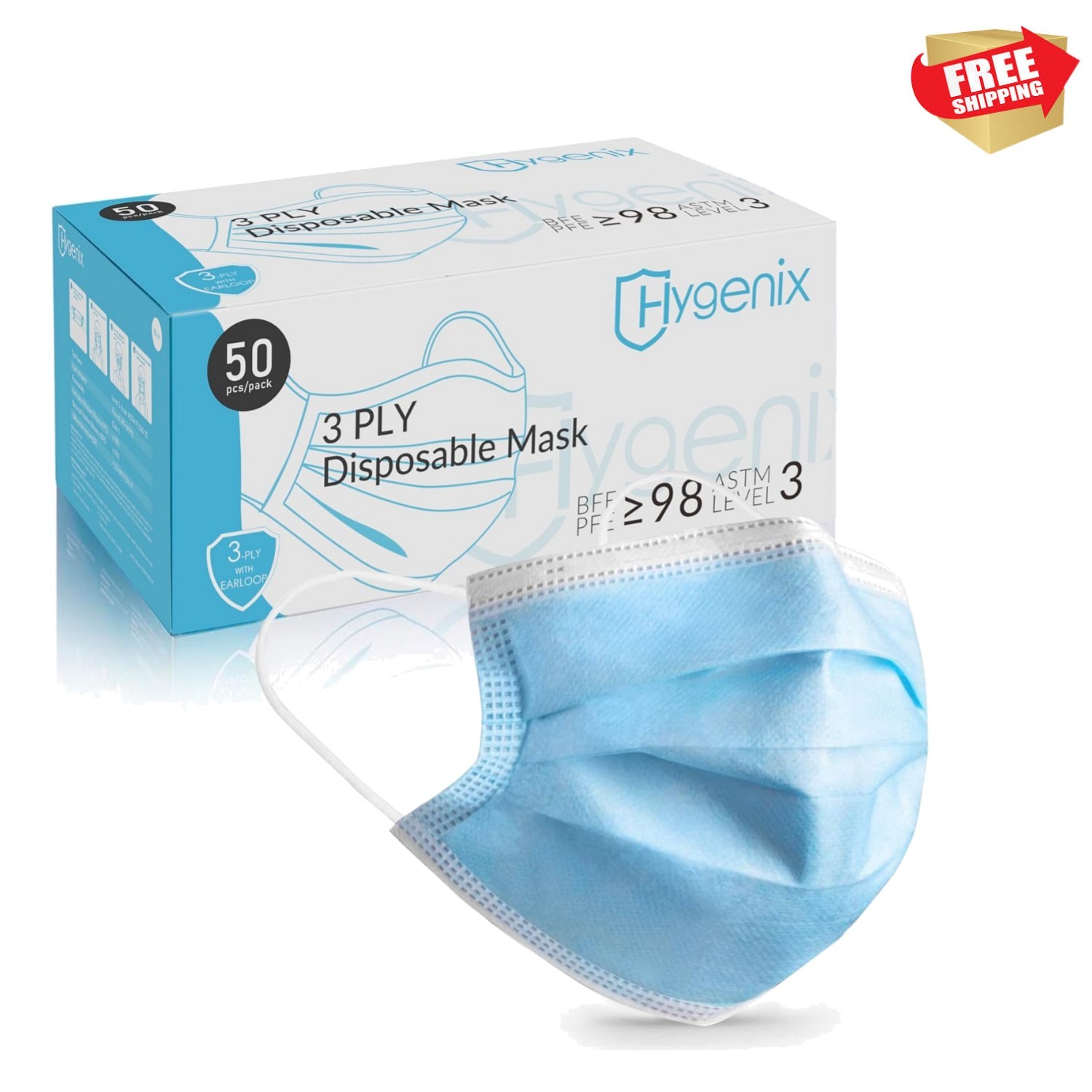 Level 3 Procedure 3Ply Disposable Face Masks – ≥98% Filtration, Fluid Resista…