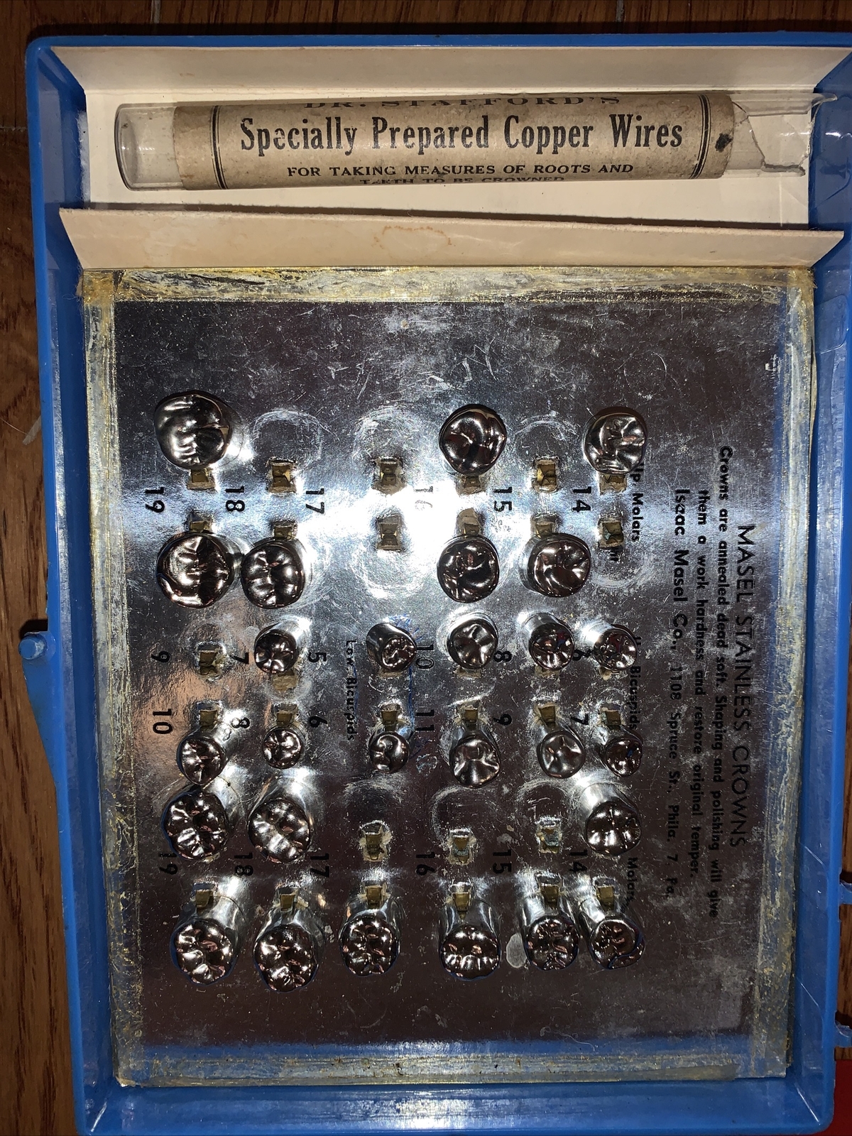 Lot of 196 vintage Isaac Masel stainless steel dental crowns