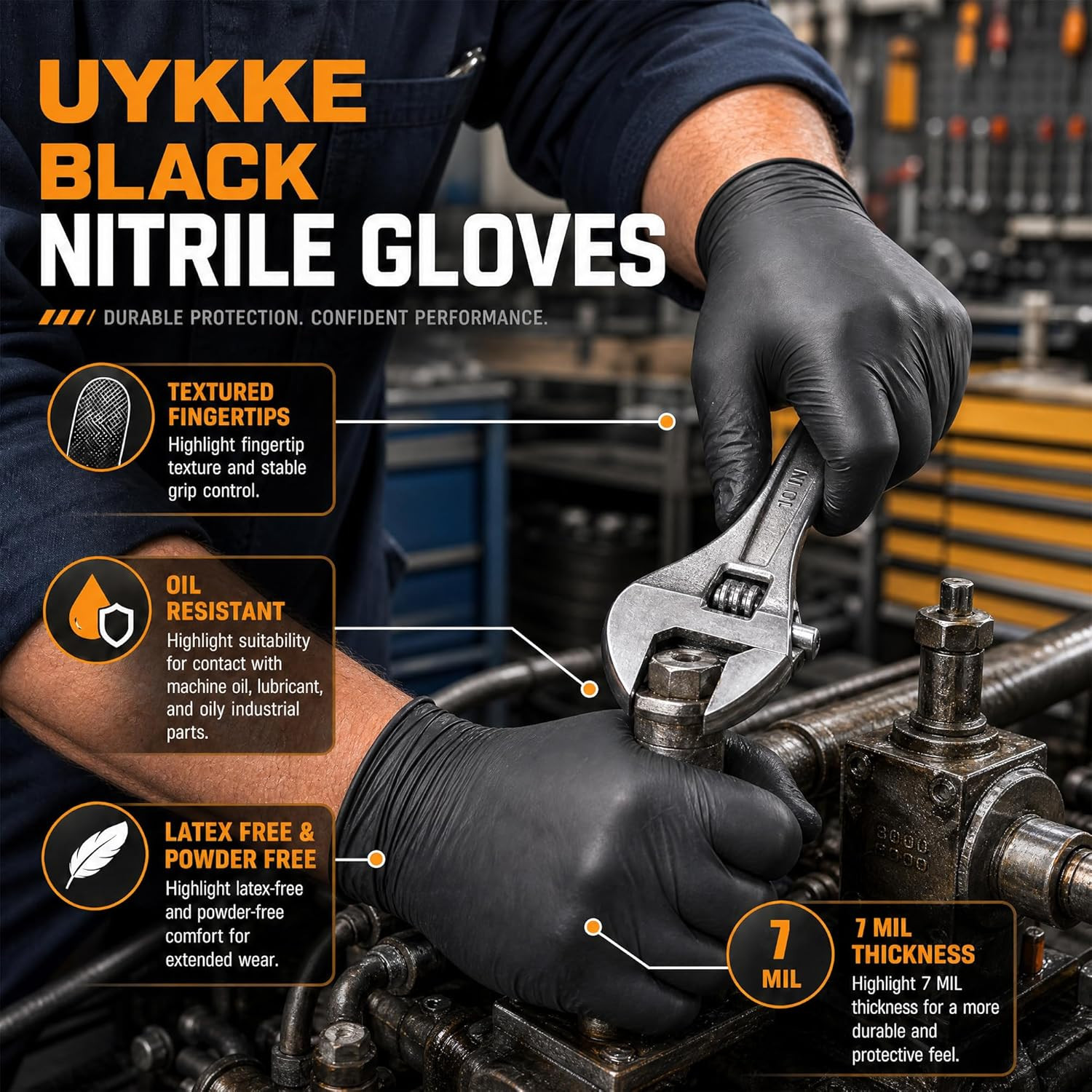HEAVY DUTY 7 Mil Nitrile Black Gloves Disposable Latex Free Rubber Latex Cleanin
