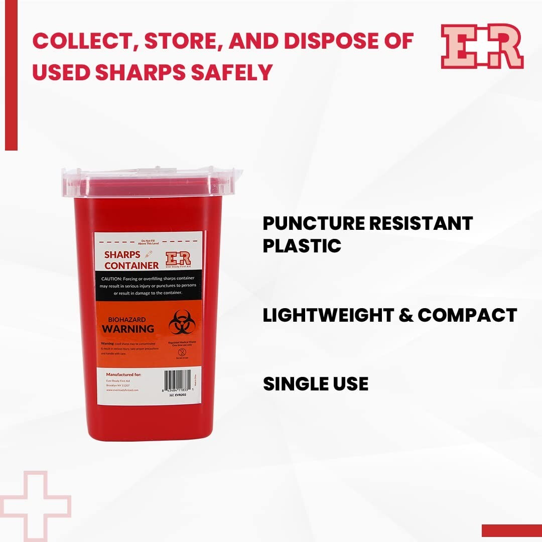 Ever Ready EVR202 Sharps Container Waste Disposal 1 Quarts / 32oz – RED 3PCS