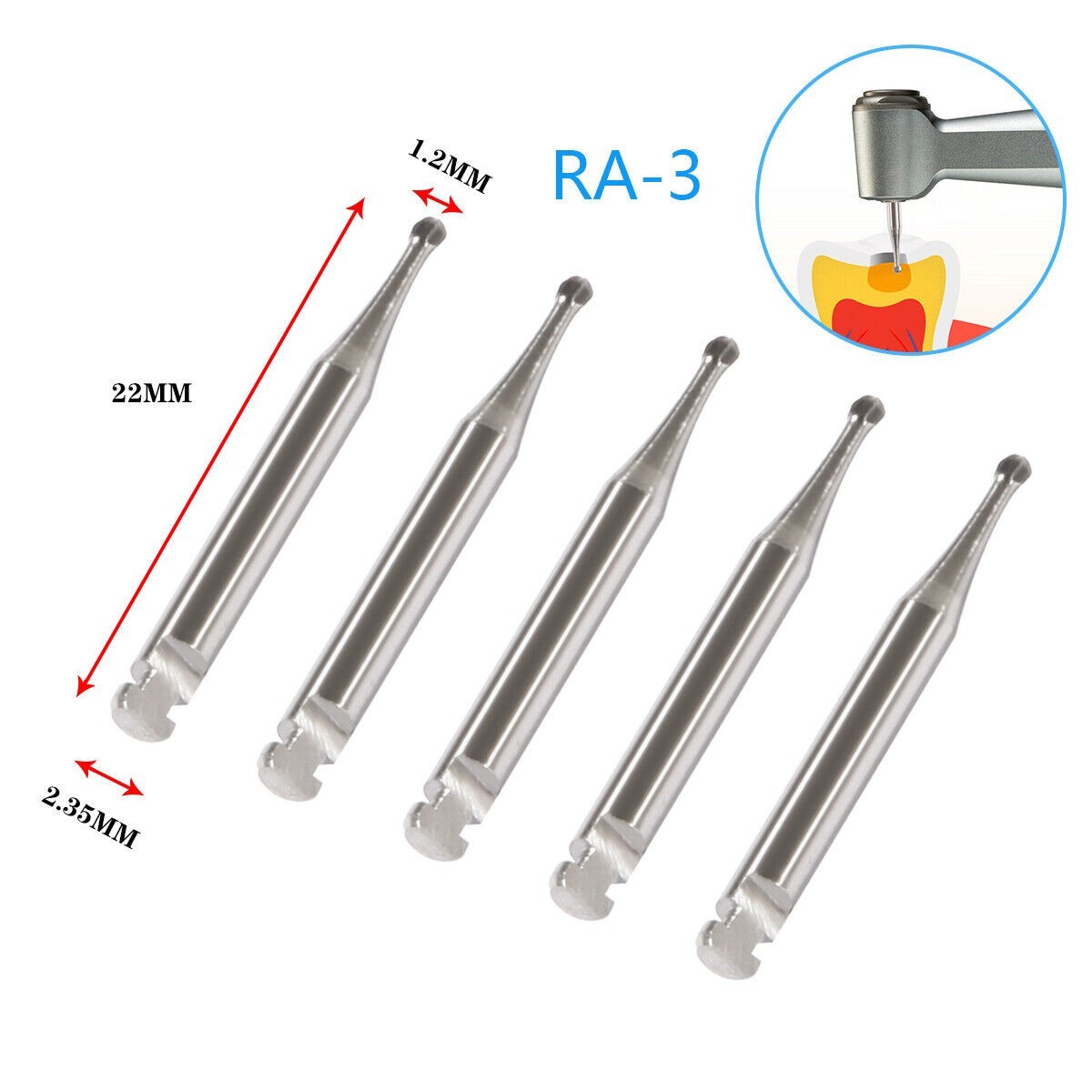 5 Pcs/Box Dental Tungsten Steel Carbide Burs RA1-8 Round For Low Speed Handpiece