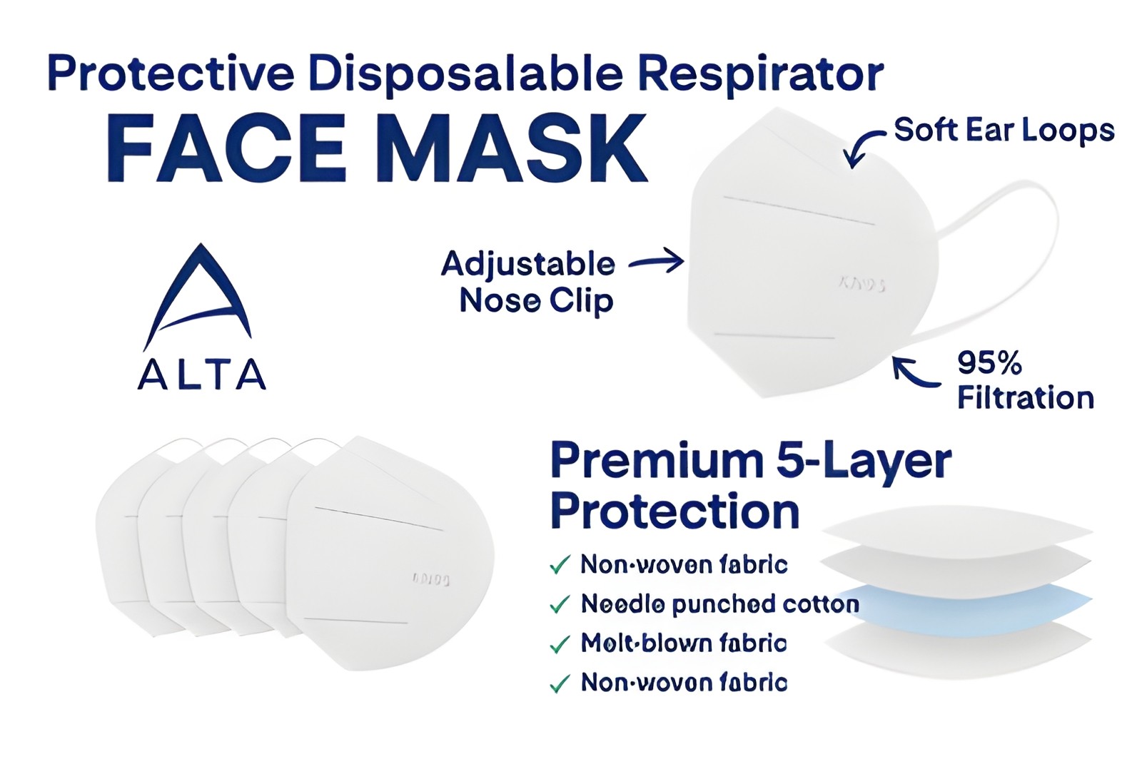 100-Pack KN95 Protective Disposable Face Masks 95% Filtration Earloop Breathable