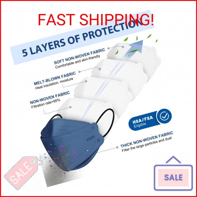 FENFEN KN95 Face Masks Disposable Adults – 50 Pack 5 Layer Protection Dust Breat