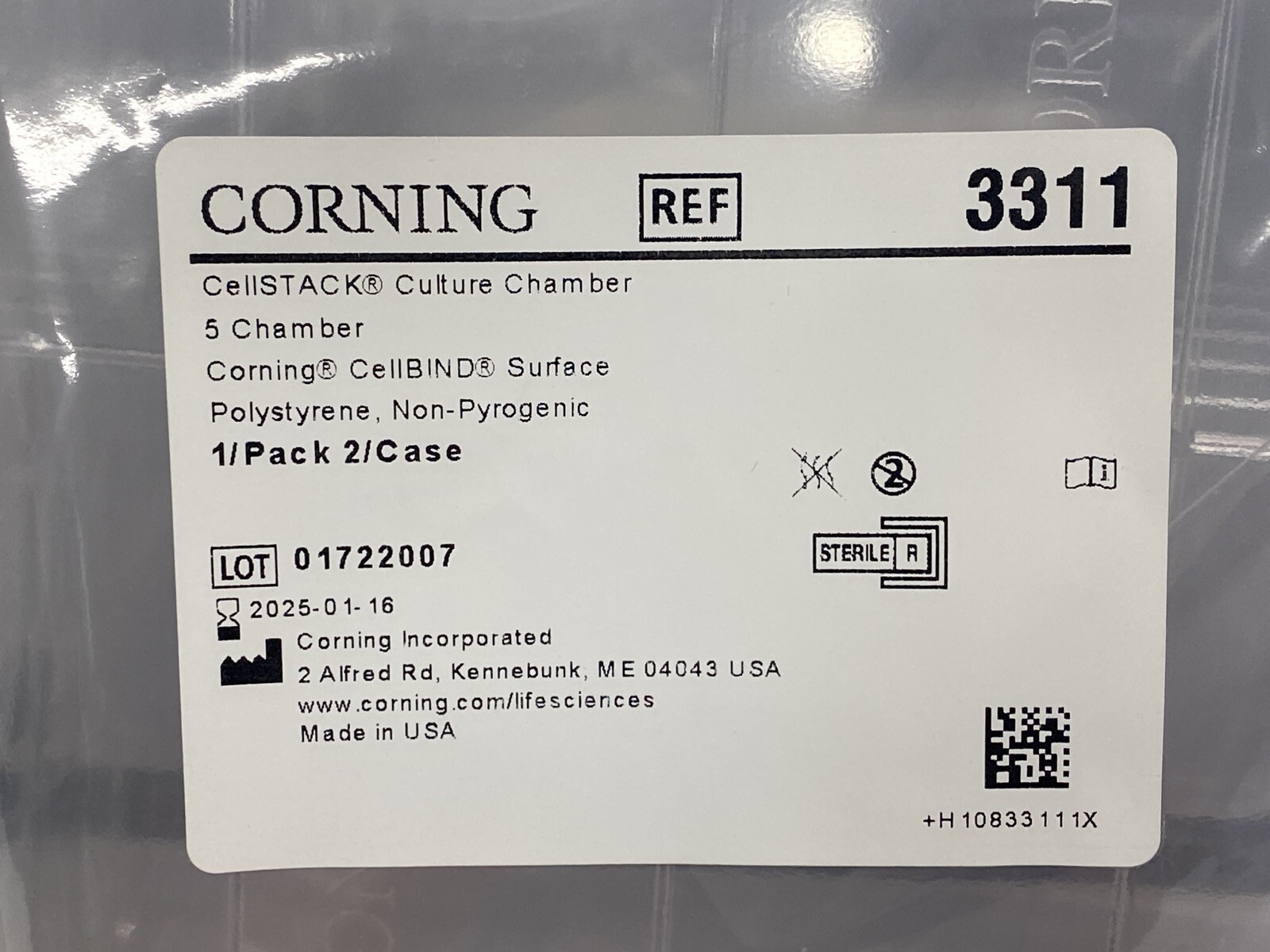 (1) CORNING CellBIND PS CellStack Culture Chamber 5-Chamber Vent Caps 3311