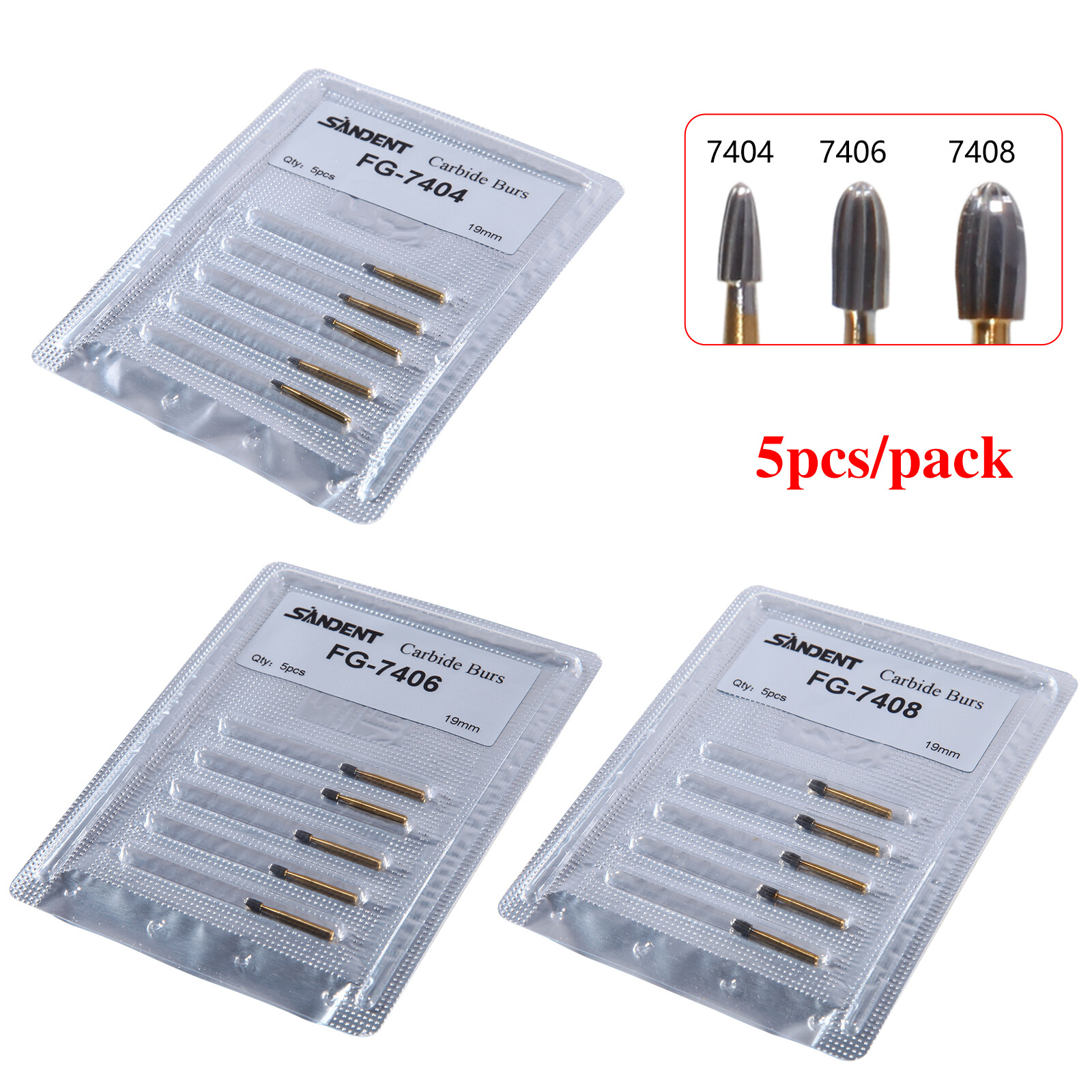 10 Pcs Dental Carbide Trimming & Finishing Burs FG7404/7406/7408