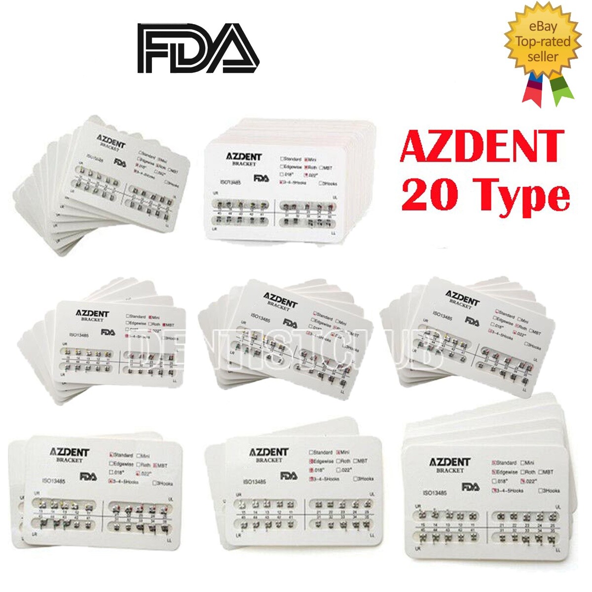 AZDENT Dental Orthodontic Brackets Braces Metal Mini Roth/MBT .022/018 Hooks 345