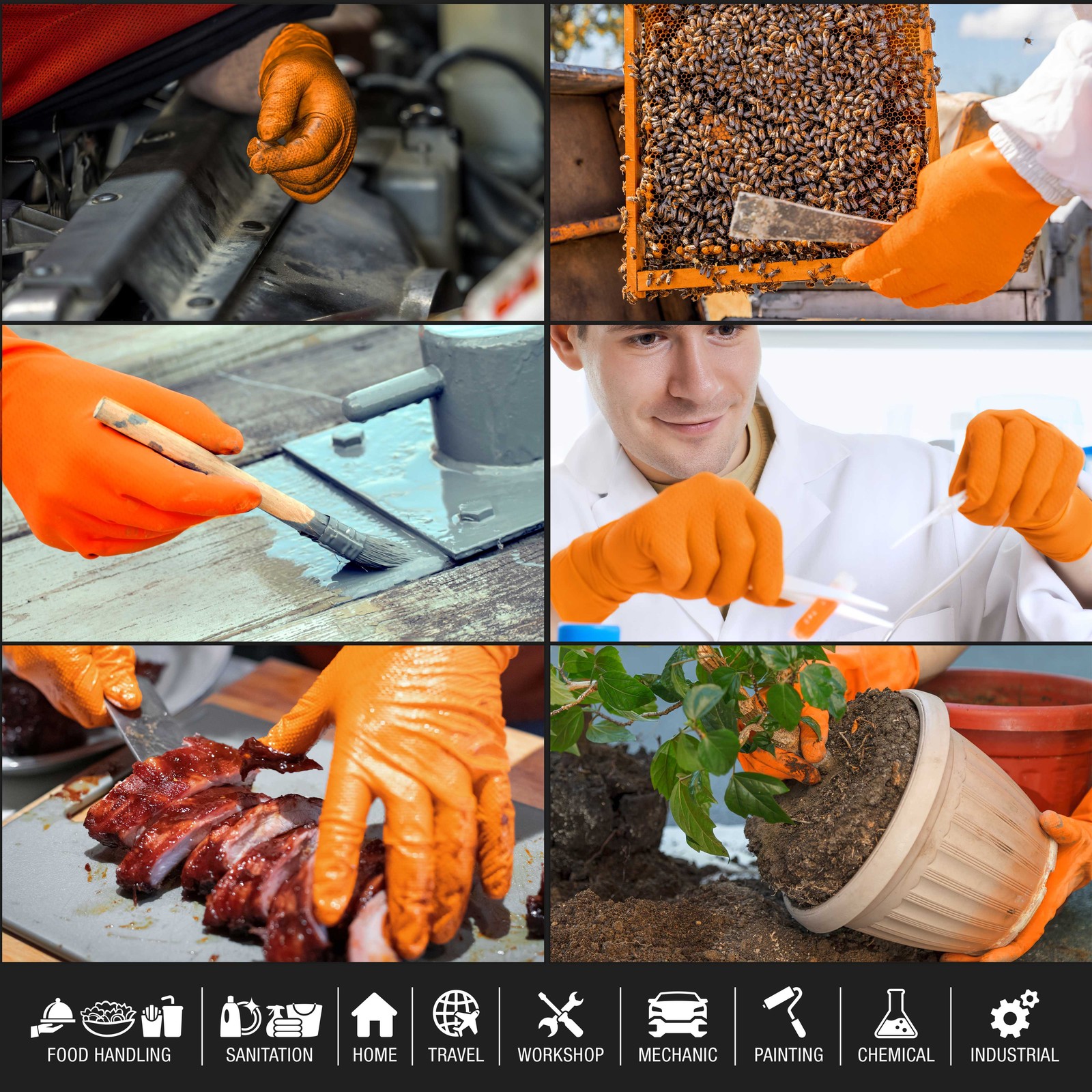 Duratection 8Mil Super Duty Diamond Textured Nitrile Gloves, Box of 100, Large