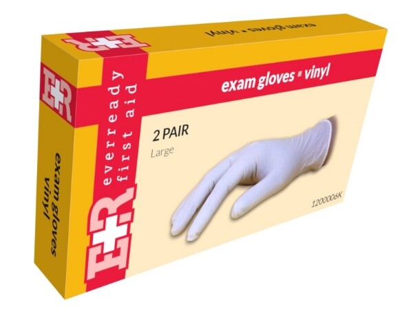 EVER READY VINYL NON-STERILE EXAM GLOVES LARGE – 2 PAIRS