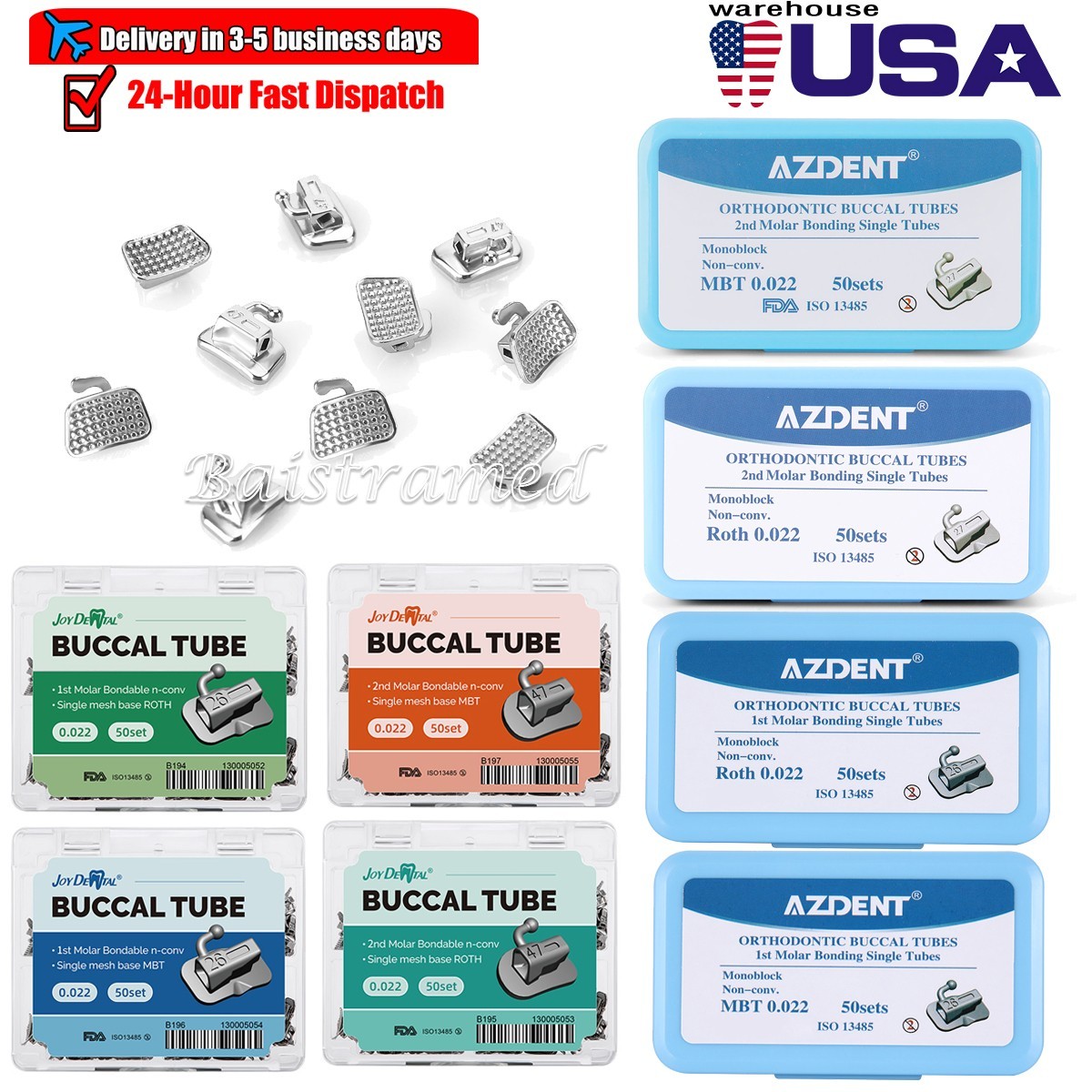 AZDENT Dental Ortho Buccal Tube 1st 2nd Molar Roth/MBT 022 Monoblock/Mesh Base
