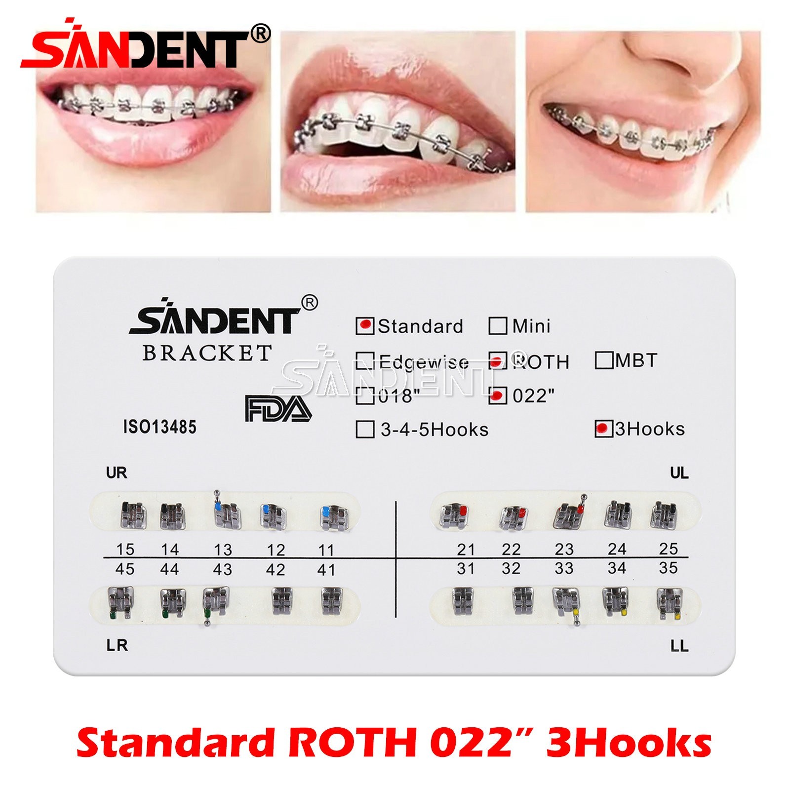 Dental Metal Brackets bracket braces Standard MBT/Roth 022/018 Hooks 3/345 USA