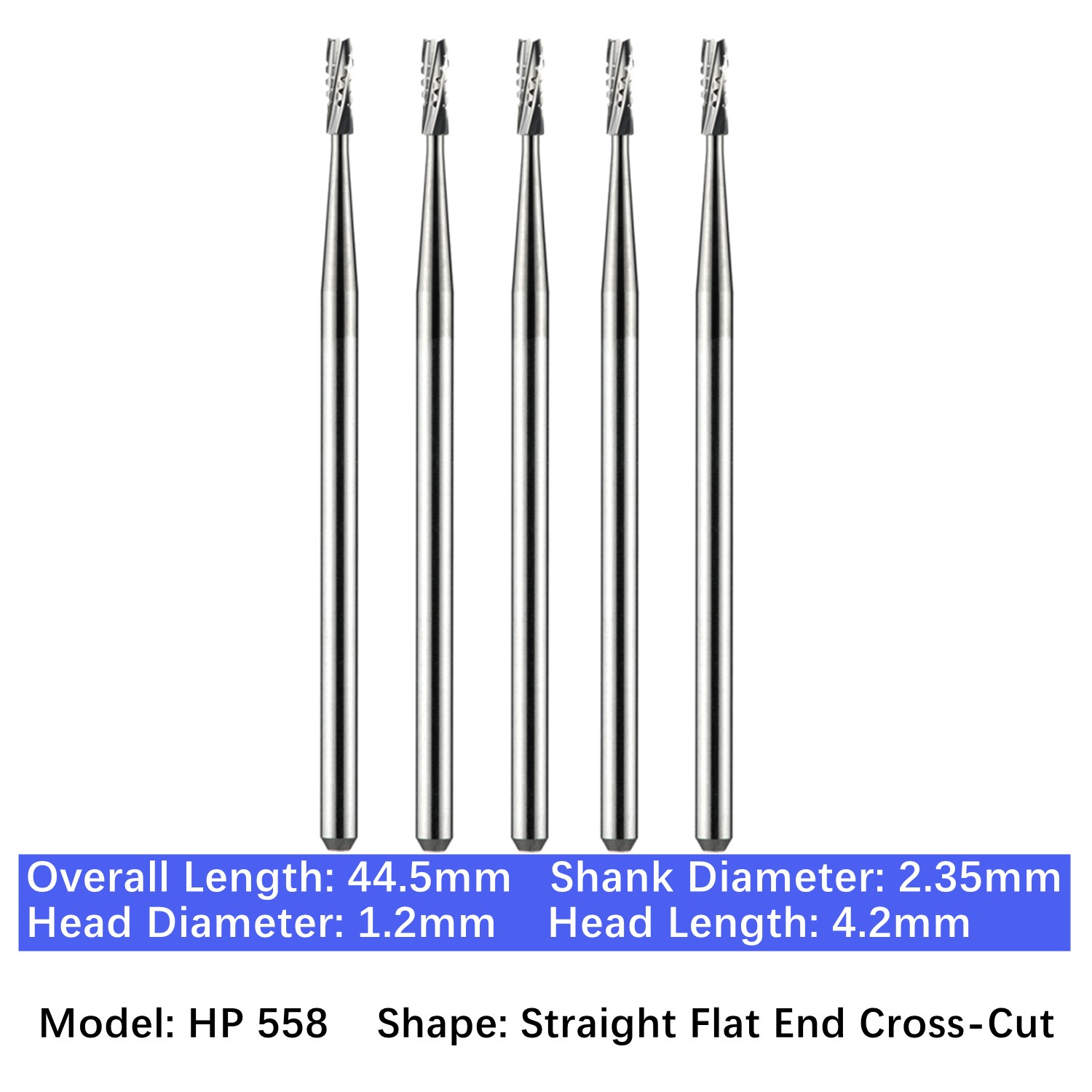 5/pk Vakker Dental HP Carbide Burs Long Straight Straight Fissure Burs Low Speed
