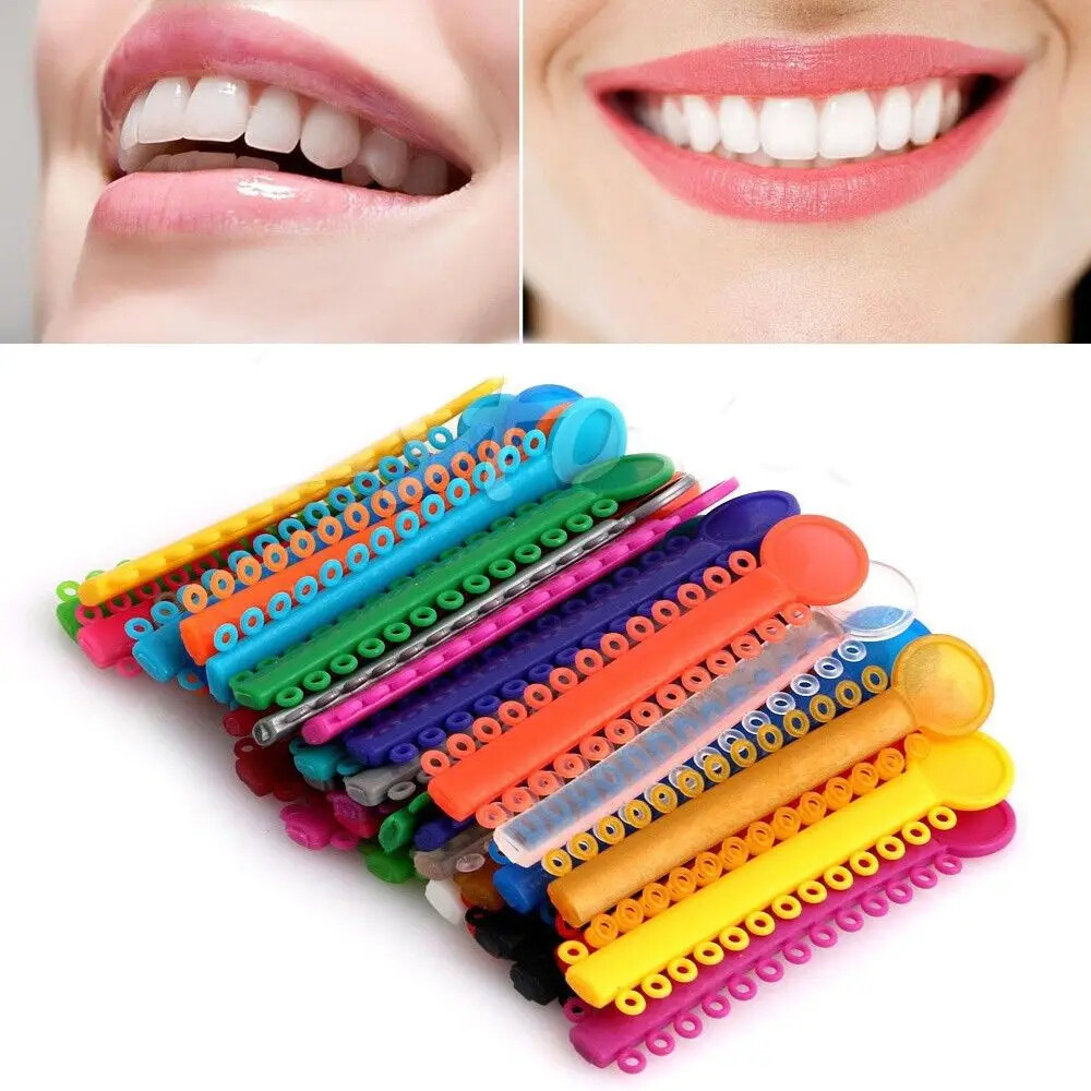 1040X Dental Elastic Ligature Ties Orthodontic Rubber Bands for Braces Colourful