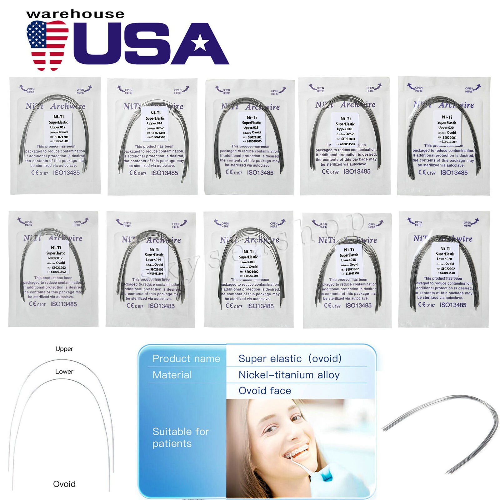 SKYSEA Dental Orthodontic Arch Wire Super Elastic Niti Round Ovoid Form