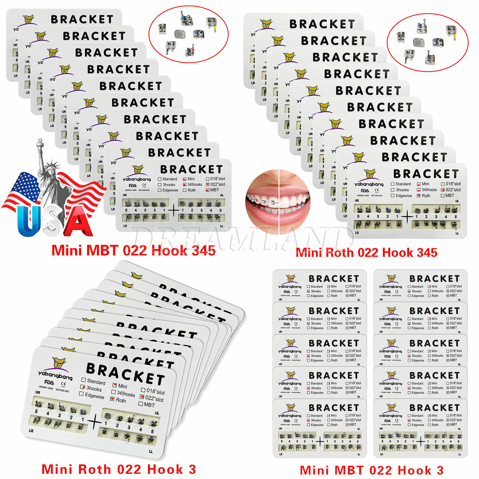 10-200 Packs Dental Orthodontic Brackets Brace Mini Standard Roth MBT 022 Slot