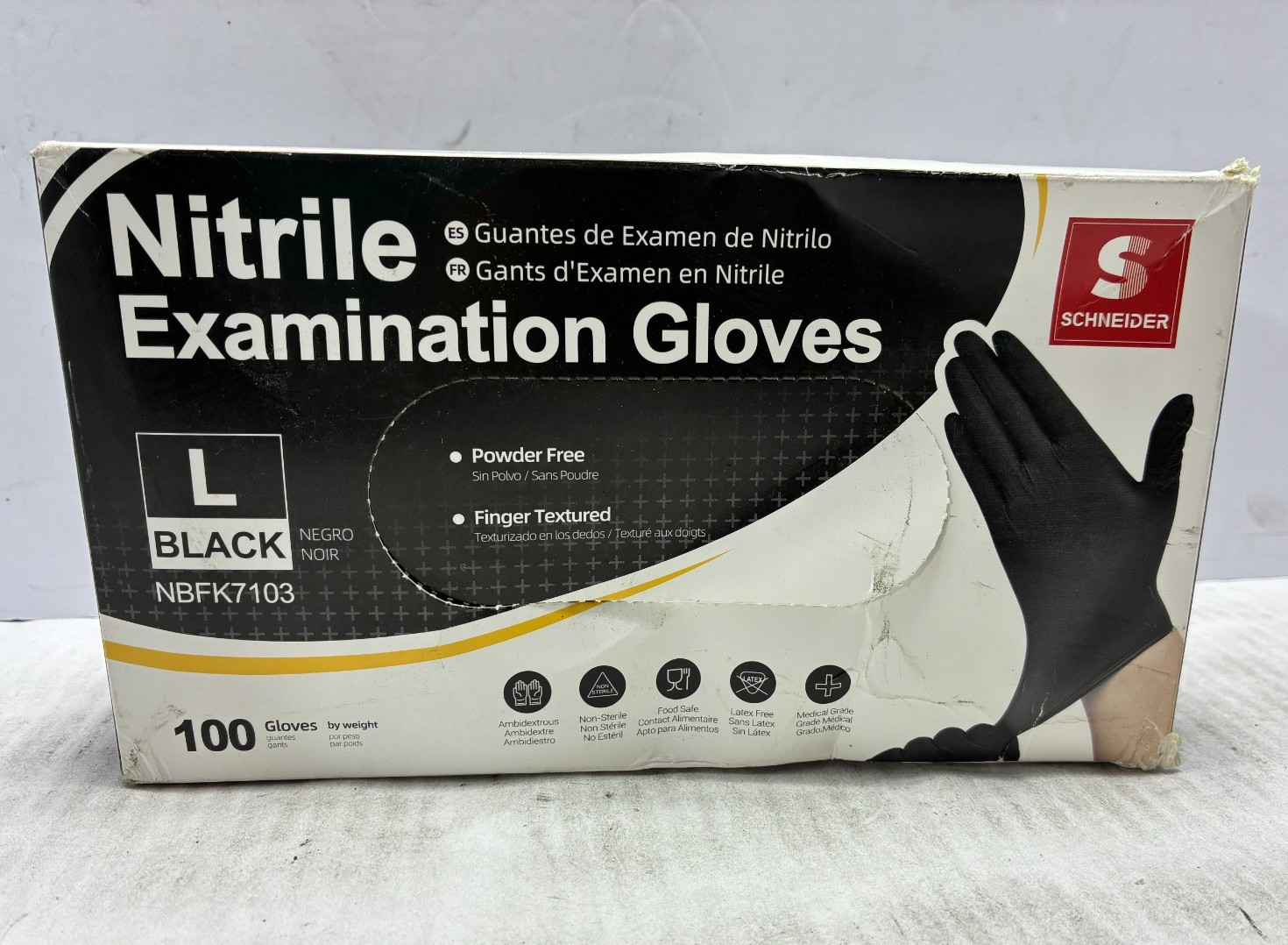 Schneider Disposable Nitrile Exam Gloves Large Black NBFK7103 100 Count